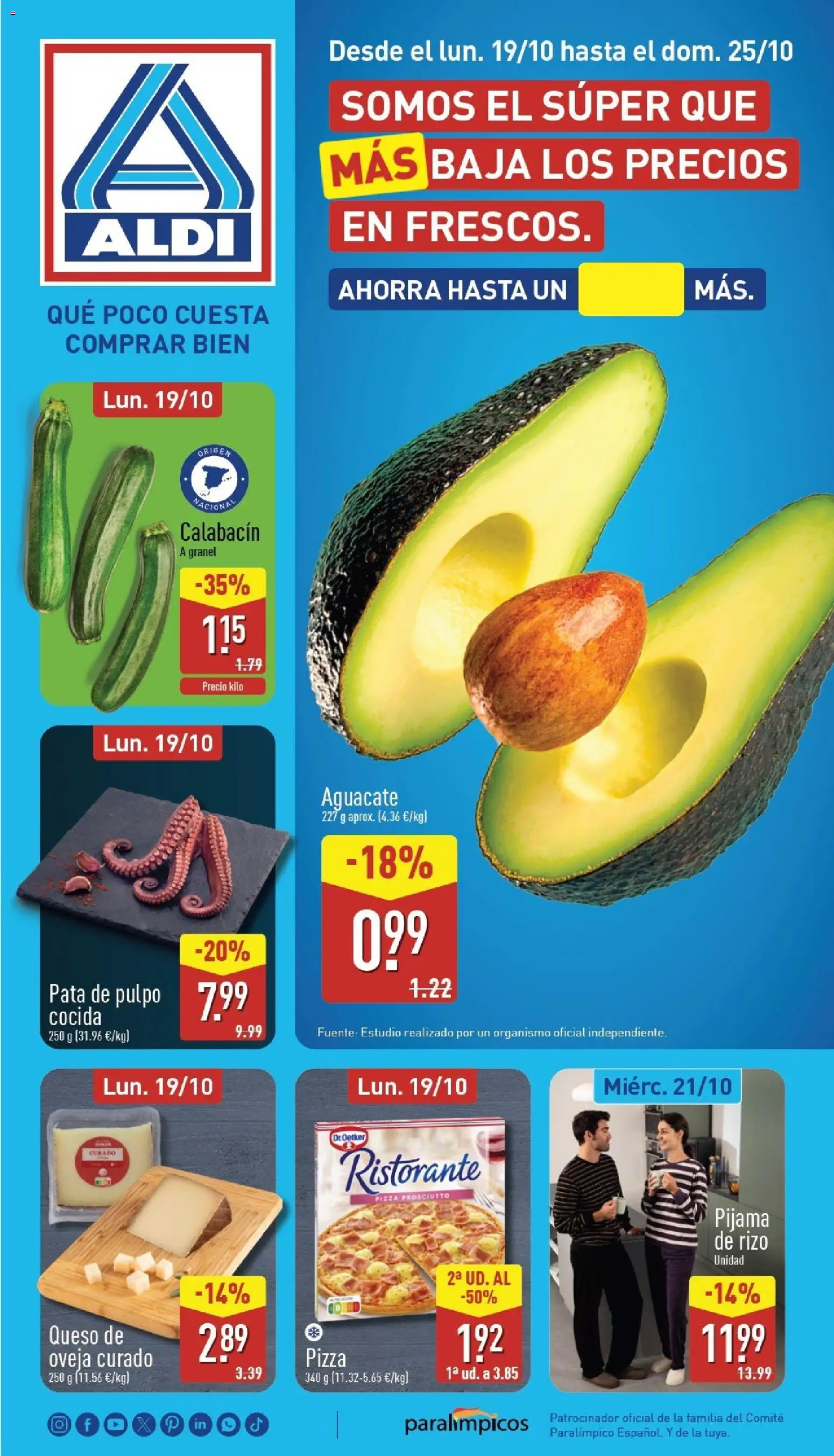 Vista previa del folleto de la tienda Aldi válido desde el 19/10/2026 - Pizza, Queso, Aguacate, Calabacín, Pijama, Queso de oveja