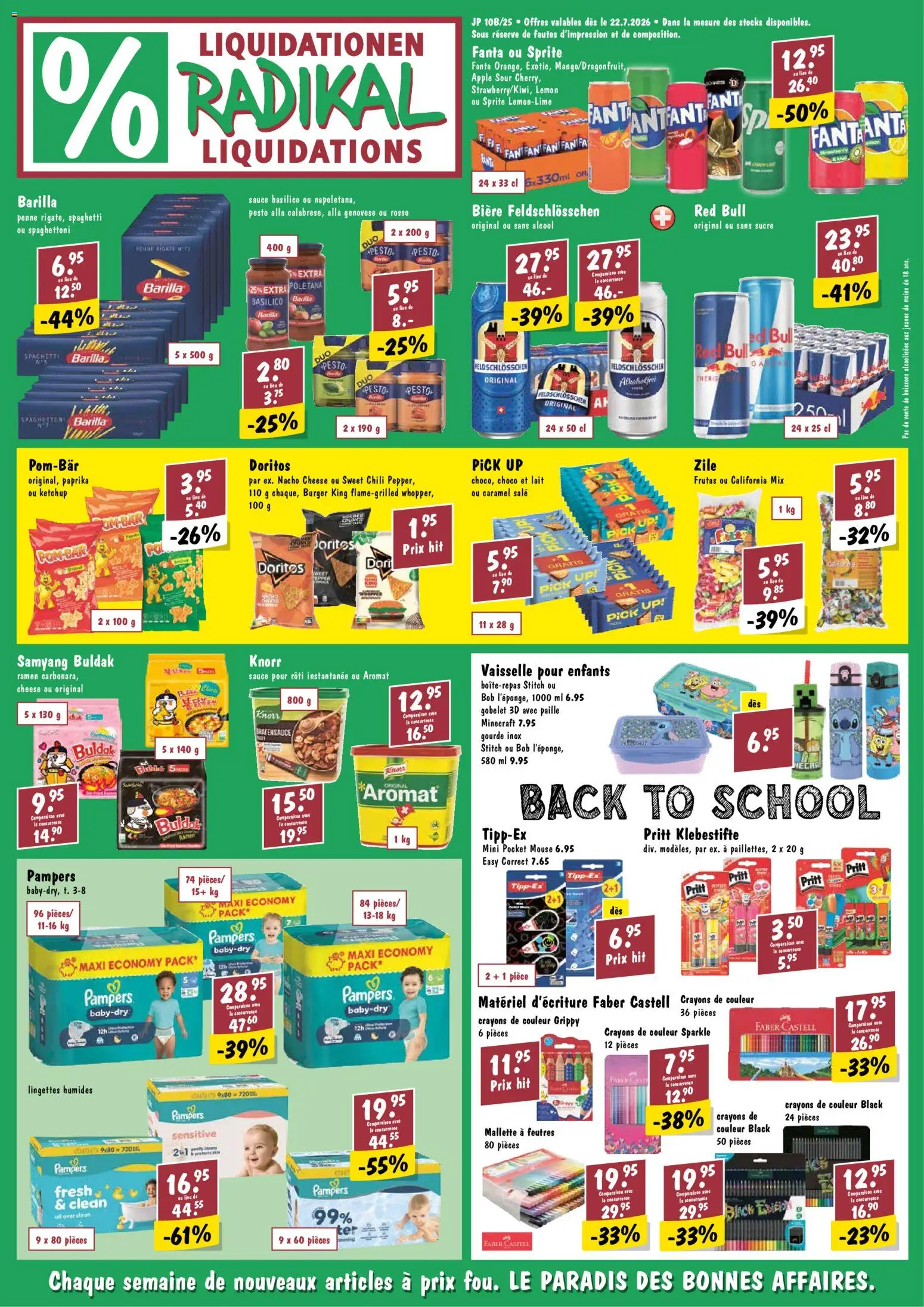 Vorschau des Merkblatts Radikal aktionen FR vom Shop Radikal gültig von 22.07.2026 bis 28.07.2026 - Burger, Red bull, Paprika, Pampers, Fanta, Barilla, Sprite, Ketchup