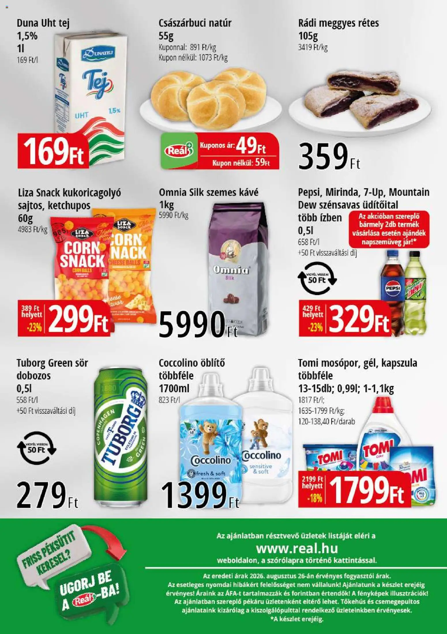 Reál - Reál Bevásárló hétvége - Pest megye megtekintése, amely érvényes 2026.09.02.-től - Napszemüveg, Tej, Öblítő, Coccolino, Jar, Kapszula, Omnia, UHT tej