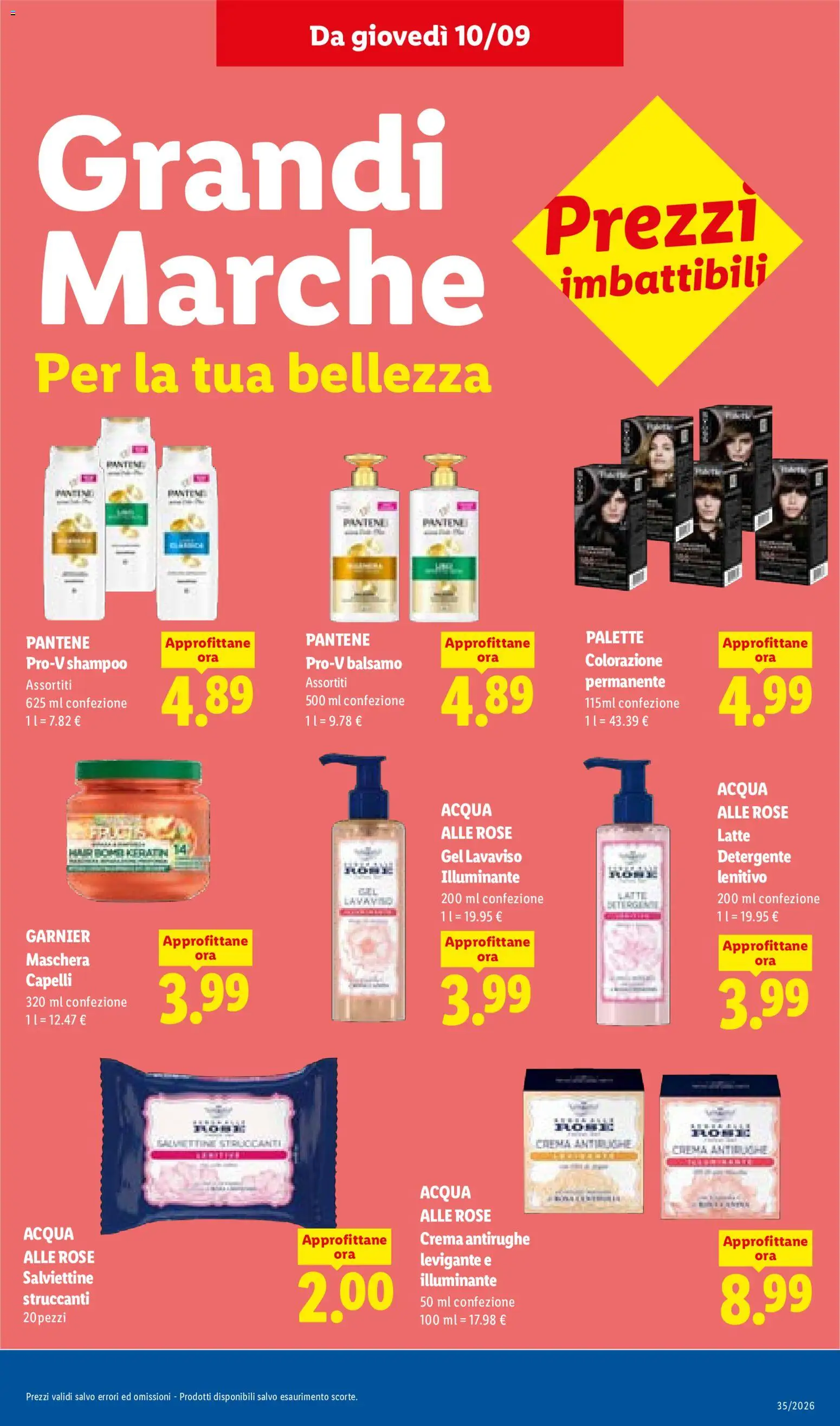 Anteprima dell'opuscolo Lidl volantino dal negozio Lidl valido da 10/09/2026 - Acqua, Crema, Latte, Shampoo, Maschera, Balsamo, Illuminante, Detergente