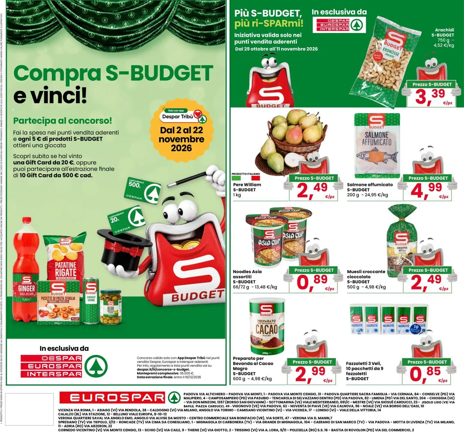 Anteprima dell'opuscolo Eurospar volantino Calalzo dal negozio Eurospar valido da 29/10/2026 - Cioccolato, Pasta sfoglia, Salmone, Muesli, Salmone affumicato, Olive, Fazzoletti, Pere