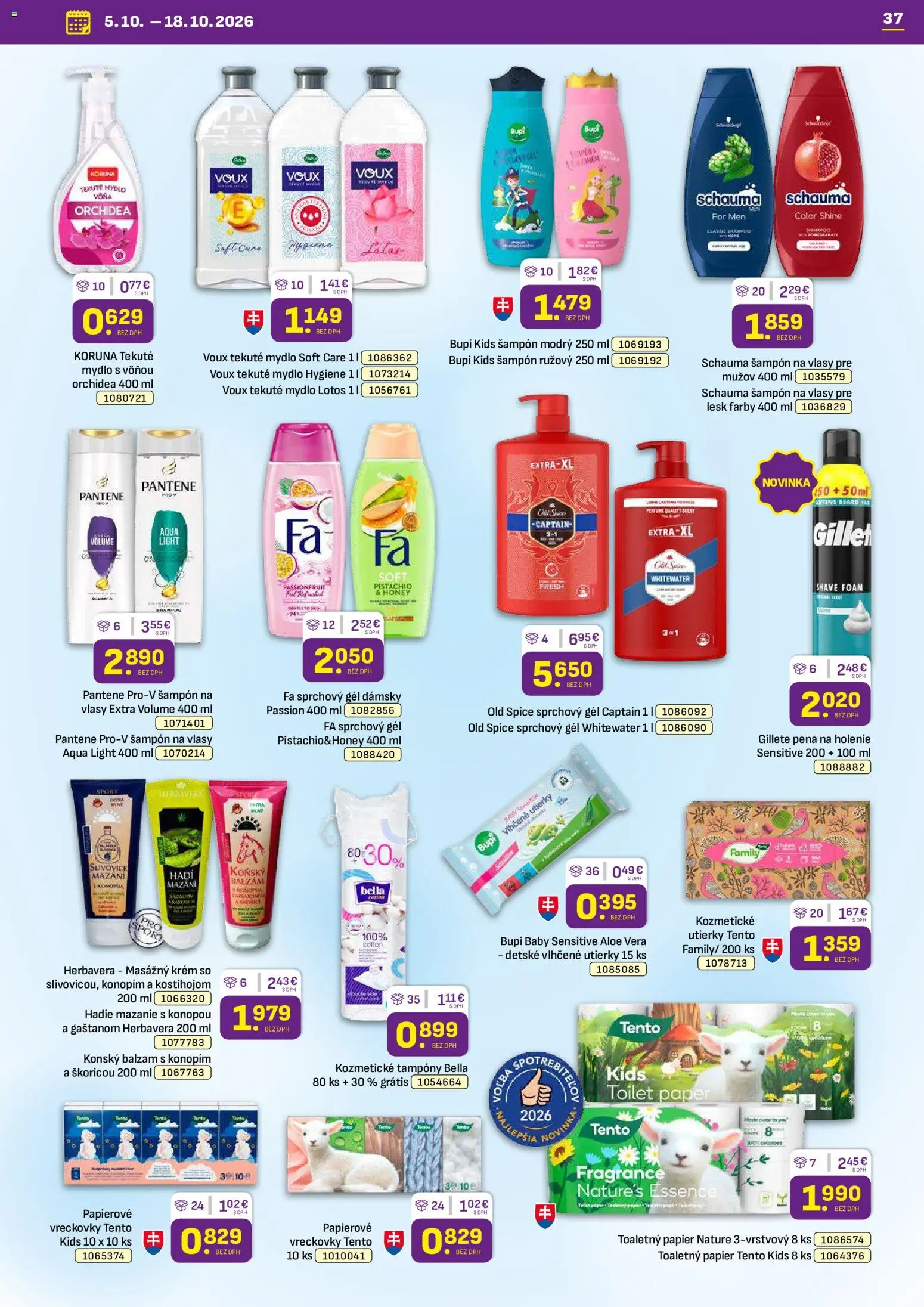 Náhľad Libex letáku platného od 05.10.2026 - Aloe Vera, Old Spice, Toaletný papier, Mydlo, Pena, Utierky, Sprchový gél, Papierové vreckovky