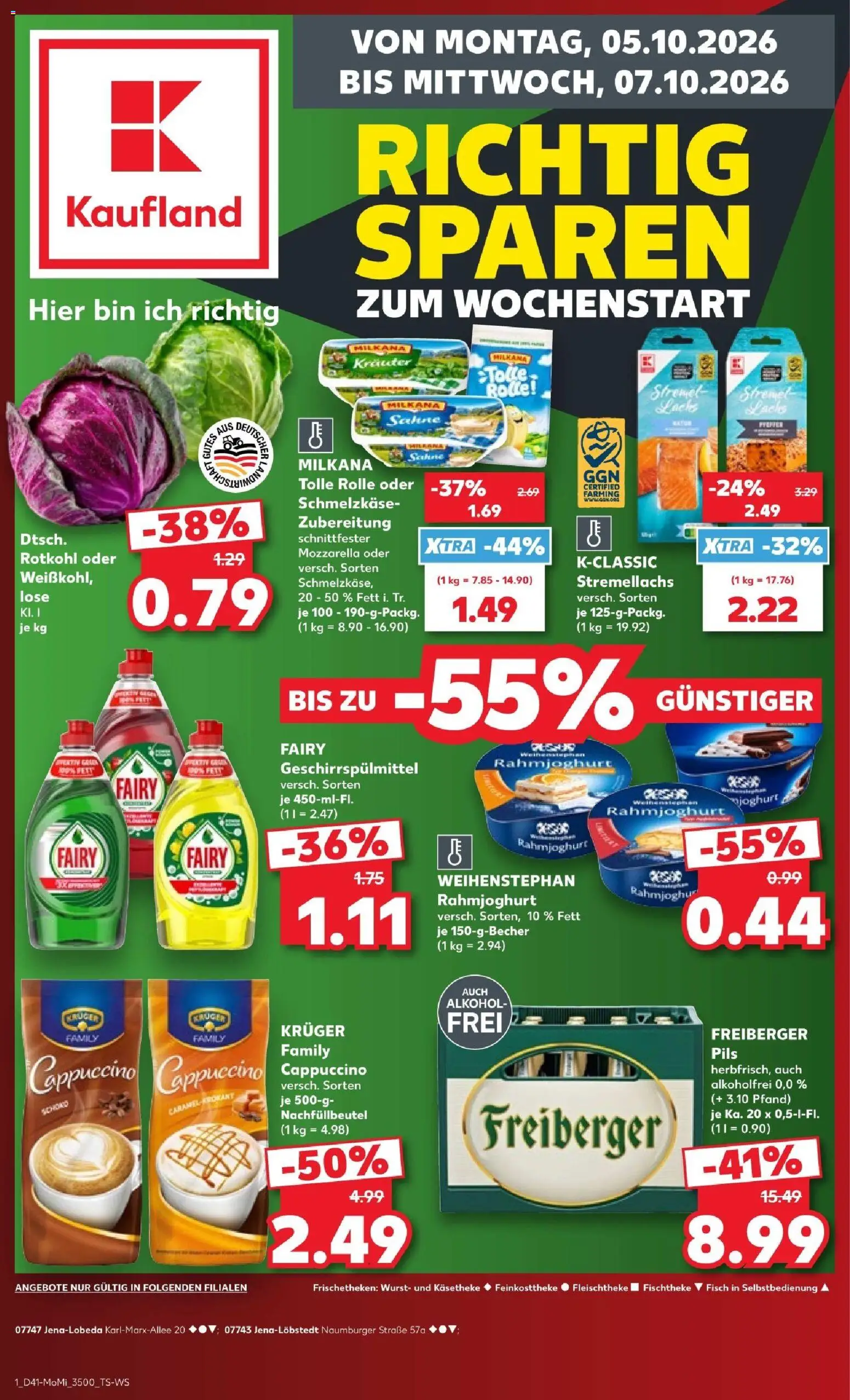 Vorschau von dem Prospekt des Geschäftes Kaufland, gültig ab dem 05.10.2026 - Fisch, Wurst, Joghurt, Mozzarella, Rotkohl, Pils, Milkana, Geschirrspülmittel