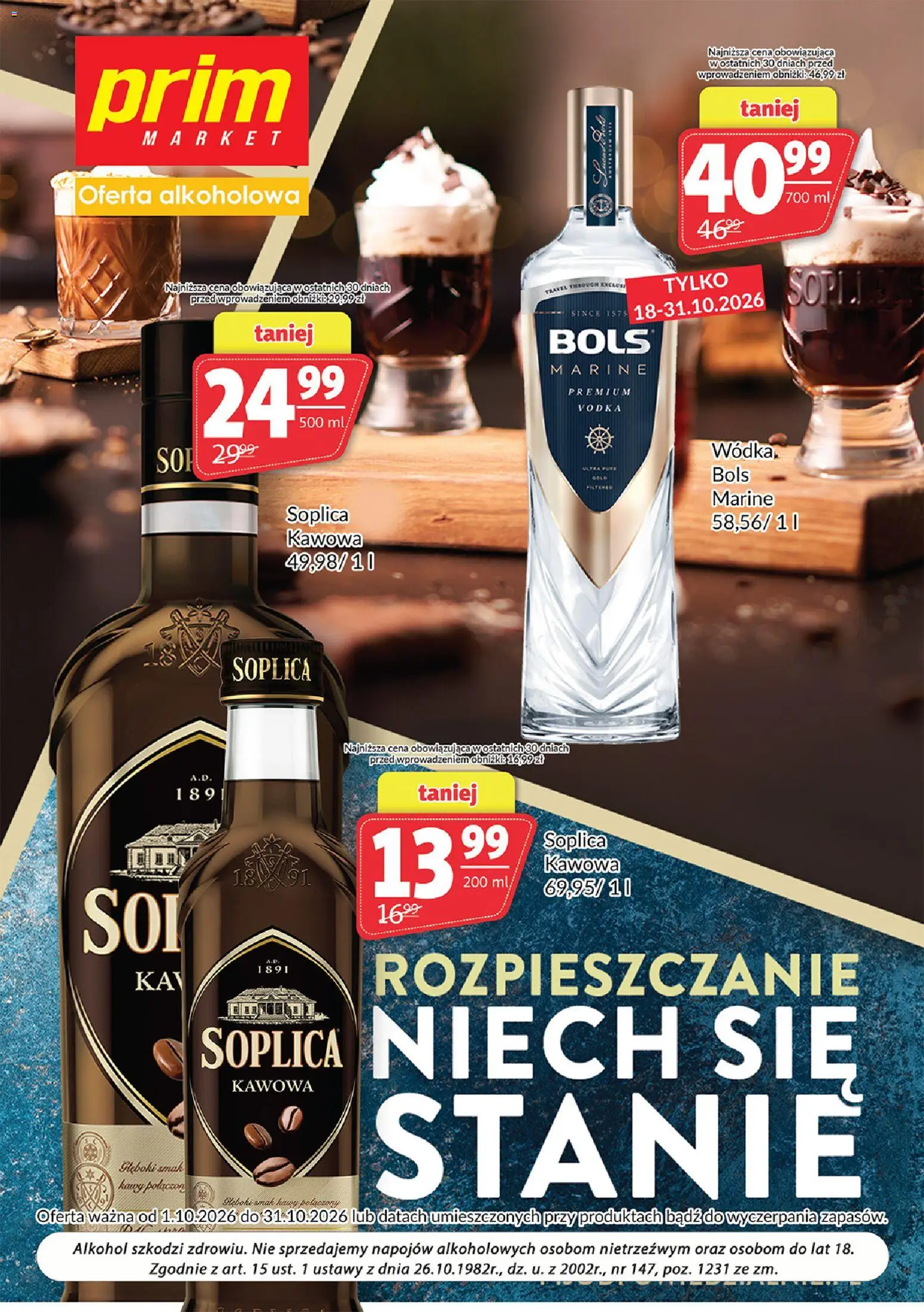 Pogląd gazetki "Prim Market gazetka - Oferta alkoholowa" ze sklepu Prim Market ważnej od 01.10.2026 - Alkohol, Wódka, Soplica, Vodka
