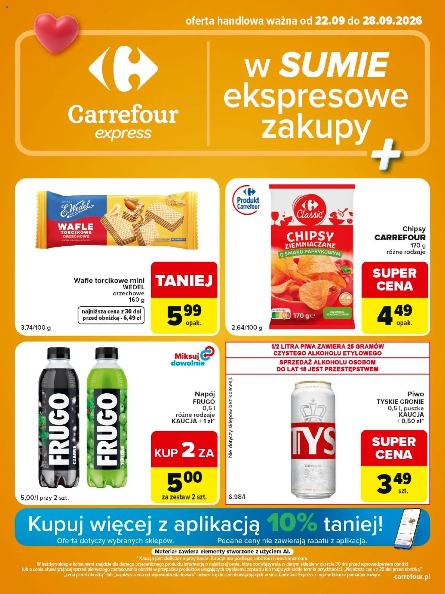 Pogląd gazetki "Carrefour gazetka - Express II" ze sklepu Carrefour ważnej od 22.09.2026 - Piwo, Chipsy, Tyskie, Wafle