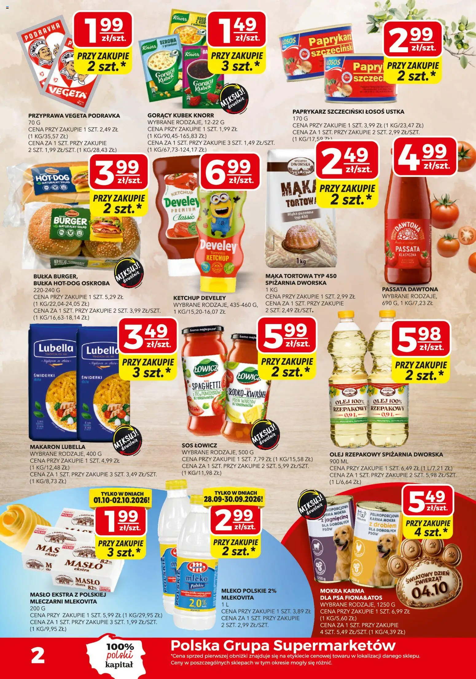 Pogląd gazetki "Top Market gazetka mini" ze sklepu Top Market ważnej od 24.09.2026 - Masło, Makaron, Łosoś, Sos, Olej rzepakowy, Paprykarz szczeciński, Gorący kubek, Karma mokra