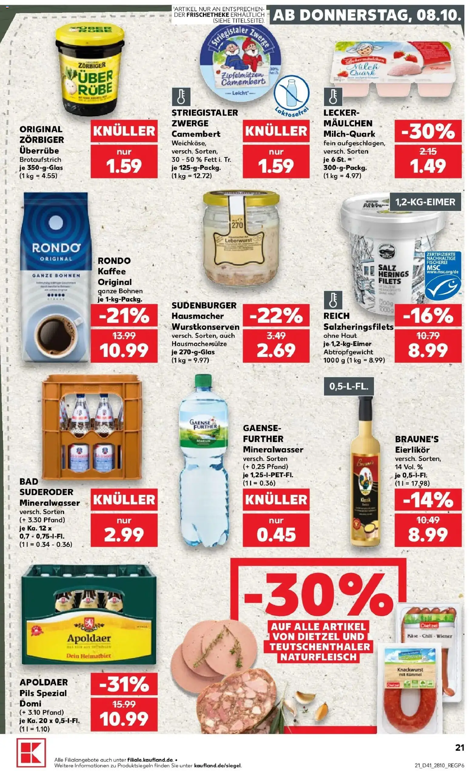 Vorschau von dem Prospekt des Geschäftes Kaufland, gültig ab dem 08.10.2026 - Kaffee, Mineralwasser, Camembert, Salz, Pils