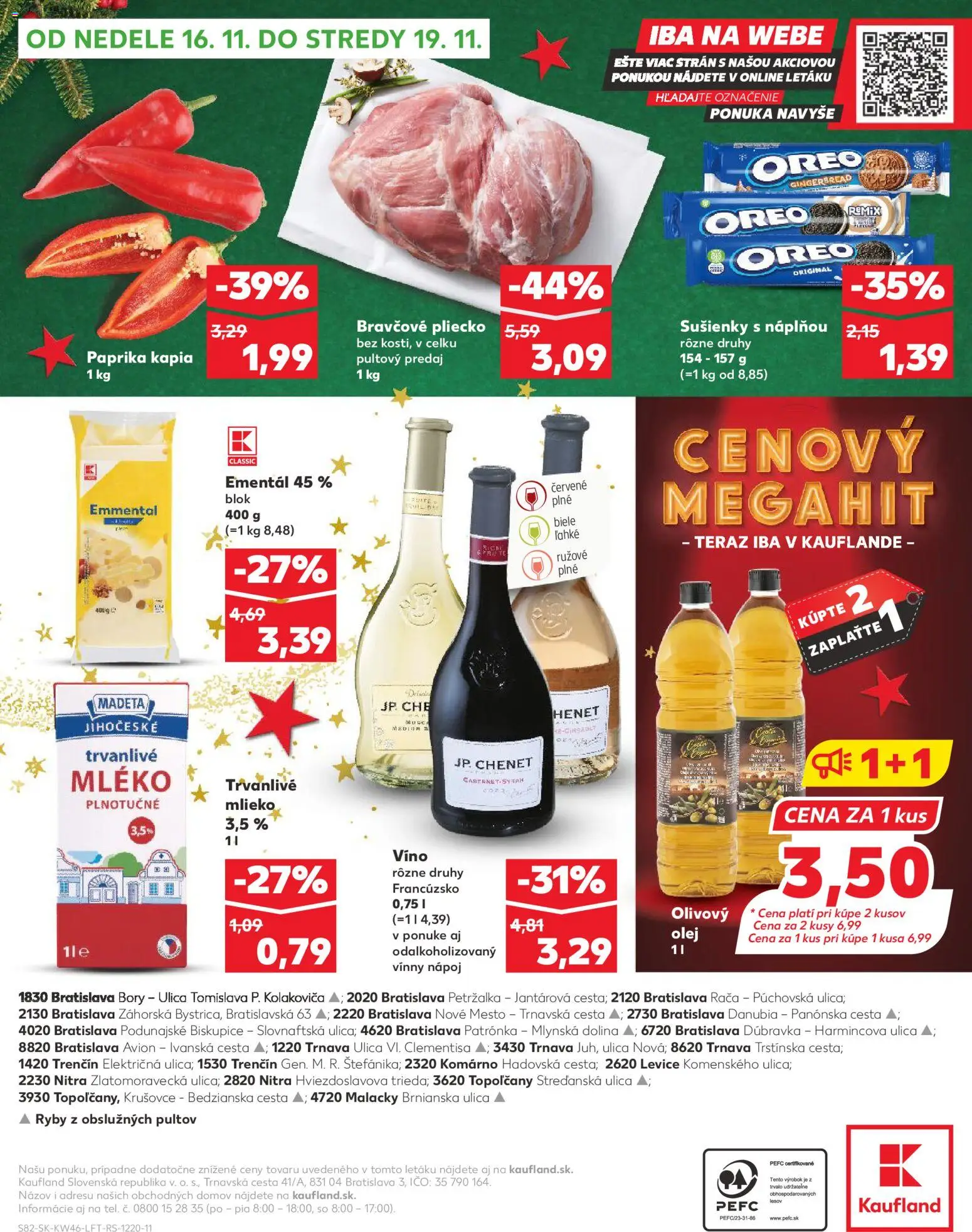 Náhľad Kaufland letáku platného od 13.11.2025 - Paprika, Víno, Ryby, Olej, Mlieko, Olivový olej, Oreo, Kápia