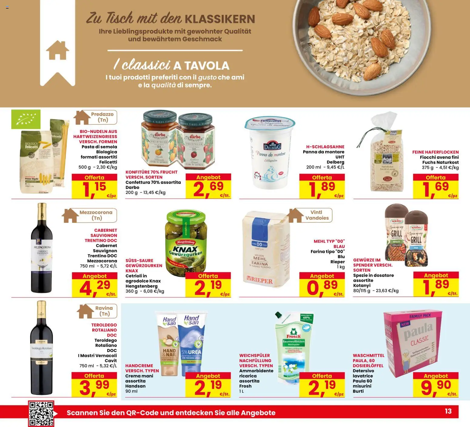 Anteprima dell'opuscolo Eurospar volantino Bolzano dal negozio Eurospar valido da 29/10/2026 - Crema, Penne, Cetrioli, Ammorbidente, Spezie, Semola, Panna da montare, Detersivo in polvere