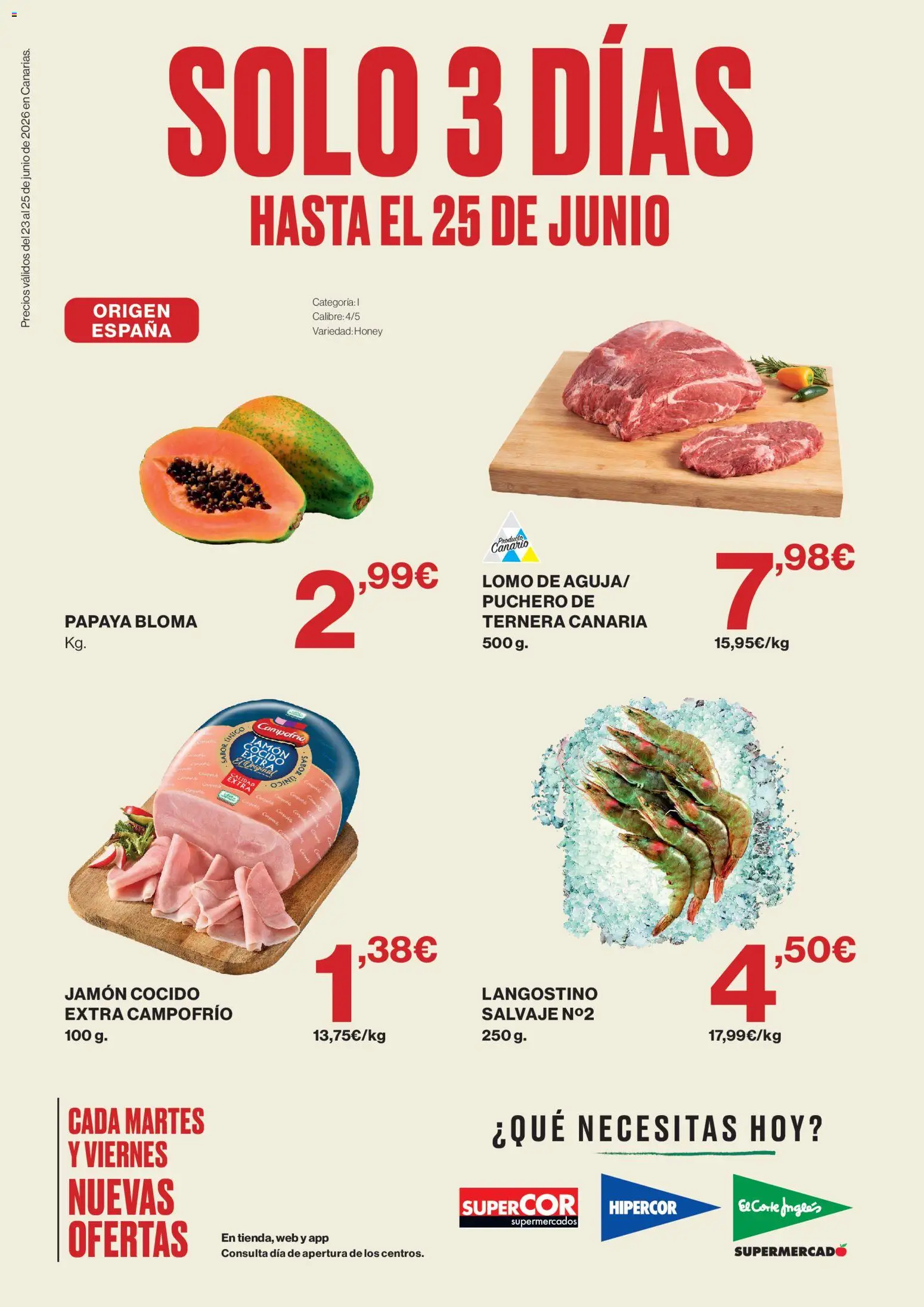 Vista previa del folleto de la tienda El Corte Inglés válido desde el 23/06/2026 - Jamón, Lomo, Langostino, Jamón cocido