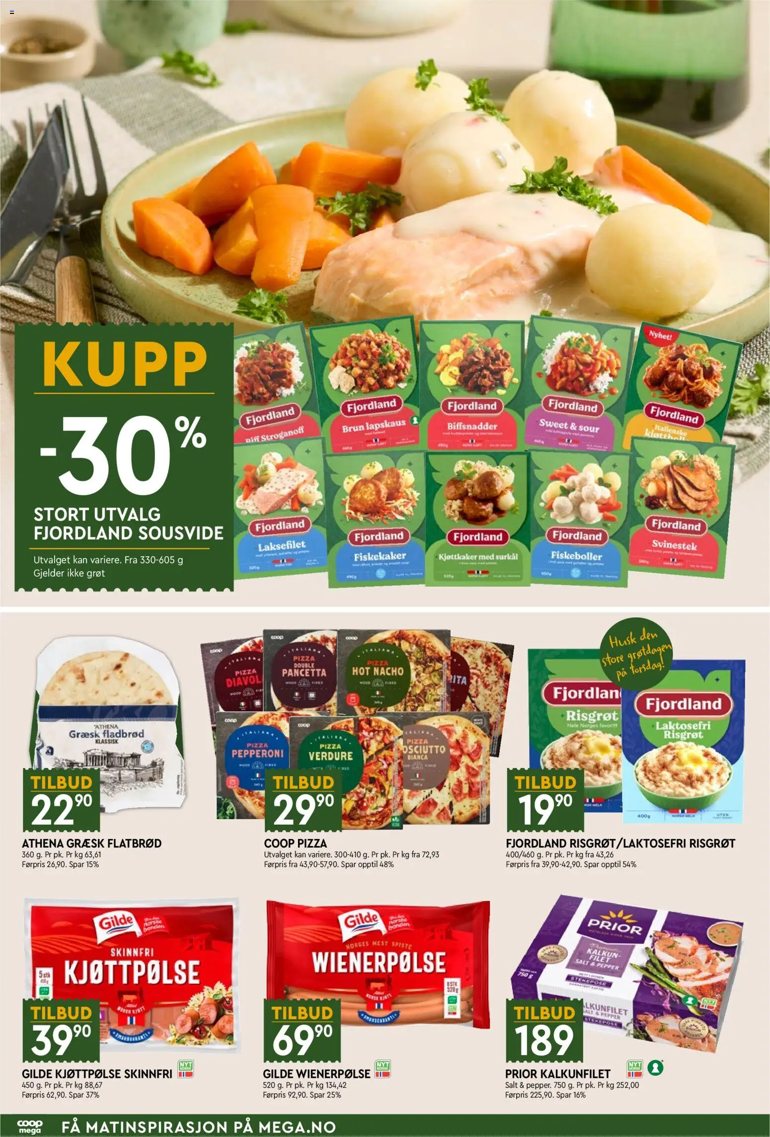 Forhåndsvis Coop Mega Mega Helg fra butikk Coop Mega gyldig fra 22/10/2026 - Svinestek, Fjordland, Fiskekaker, Biff, Grøt, Salt, Kalkun, Surkål