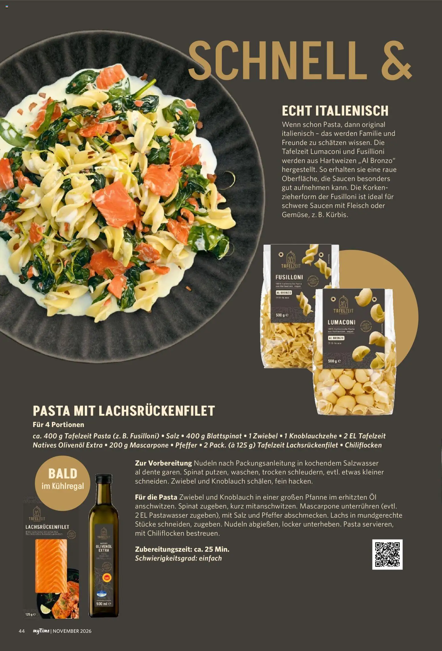 Vorschau von dem Prospekt des Geschäftes Famila Nordwest, gültig ab dem 01.11.2026 - Pasta, Mascarpone, Lachs, Fleisch, Knoblauch, Salz, Pfeffer, Olivenol