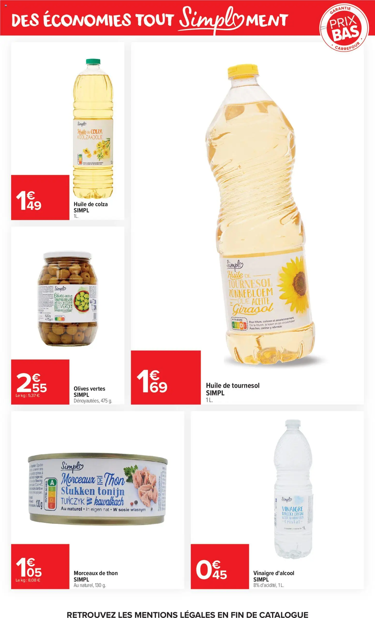 Prévisualisation de Carrefour Market Premier prix simpl du magasin Carrefour Market formulaire valide 03/11/2026 - Thon, Olives, Huile, Vinaigre, Huile de colza, Huile de tournesol