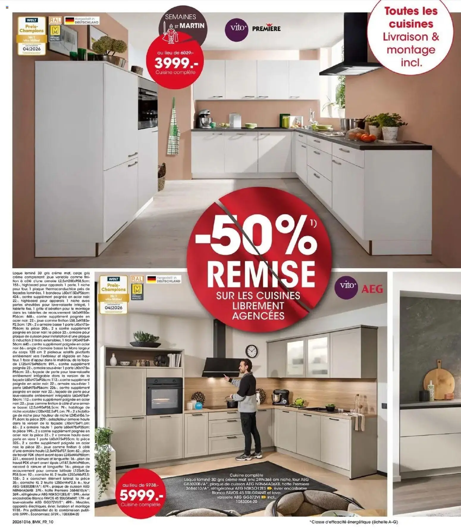 Prévisualisation de Möbel Martin: Offres hebdomadaires du magasin Möbel Martin formulaire valide 16/10/2026 - Tablette, Plaque de cuisson, Porte, Vaisselle, Crème, Combinaison, Tiroirs, Portes
