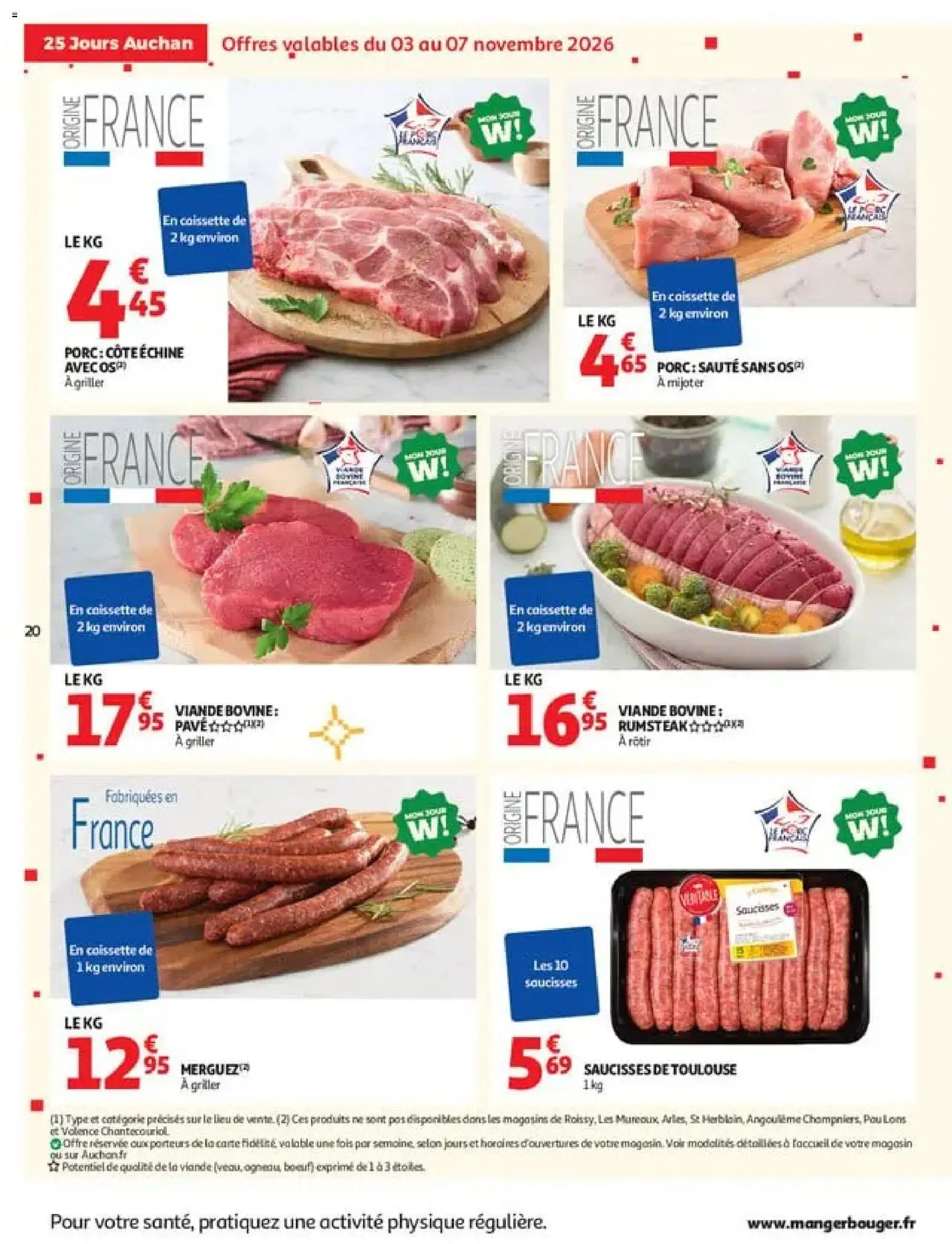 Prévisualisation de Auchan 25 jours 2 hypers du magasin Auchan formulaire valide 03/11/2026 - Merguez, Saucisses, Viande, Rumsteak, Porc, Viande bovine