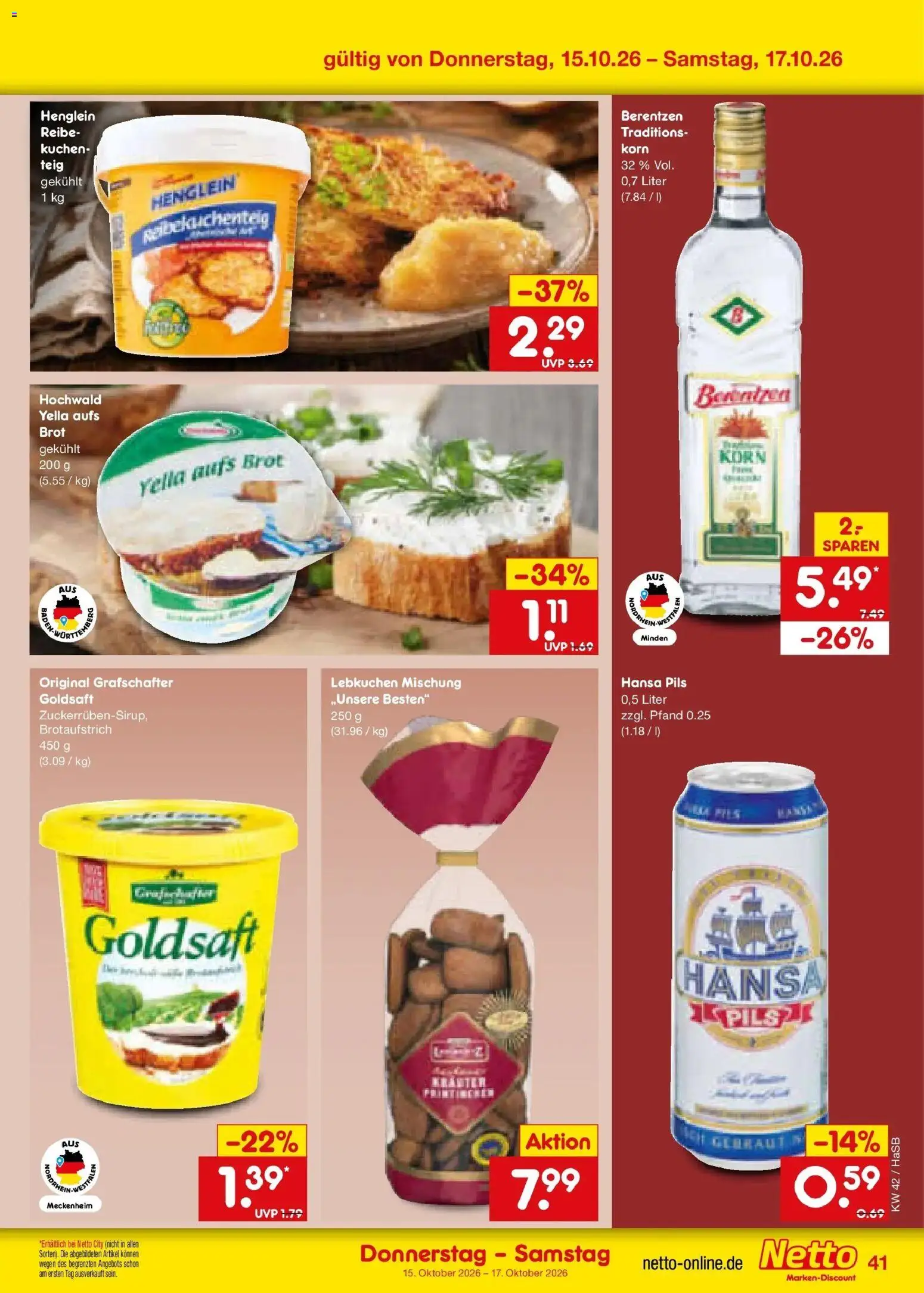 Vorschau von dem Prospekt des Geschäftes Netto Marken-Discount, gültig ab dem 12.10.2026 - Kuchen, Brot, Berentzen, Pils