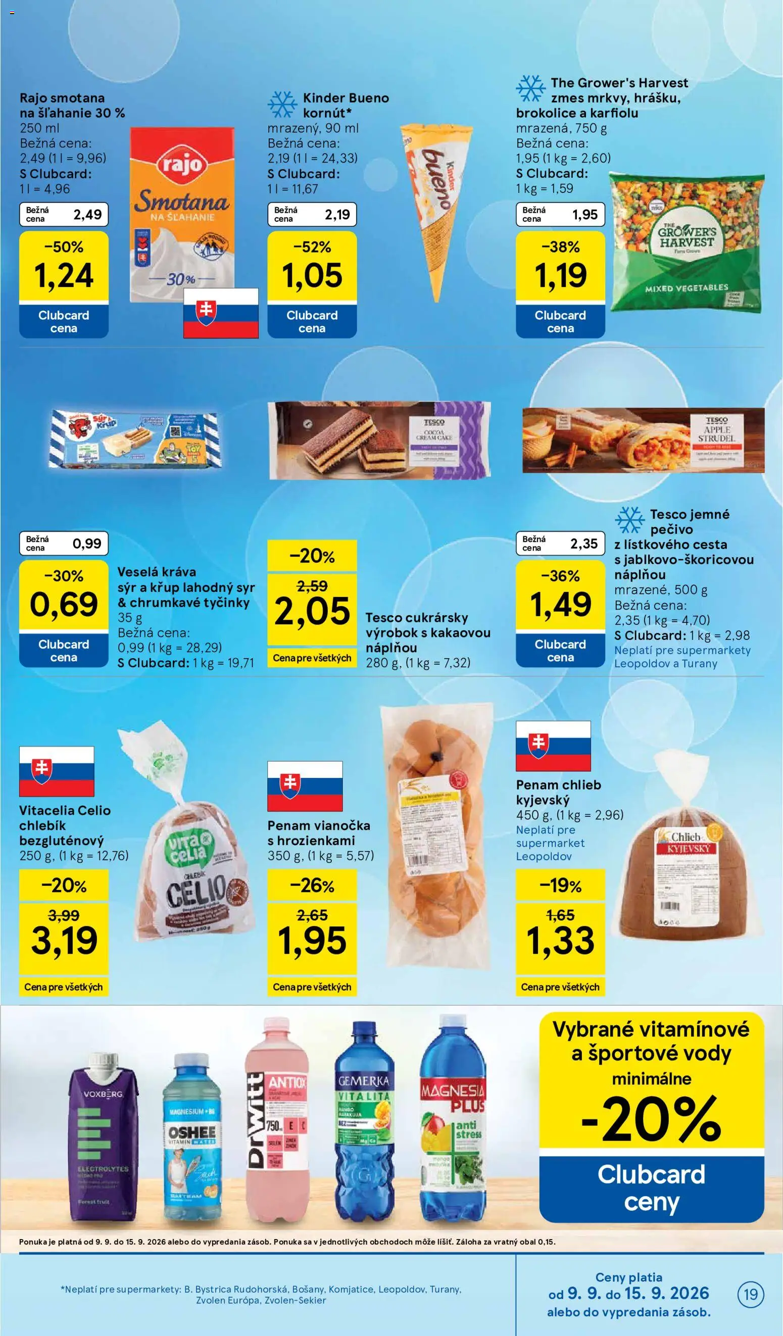 Náhľad Tesco letáku platného od 09.09.2026 - Apple, Syr, Chlieb, Smotana na šľahanie, Kinder Bueno, Vianočka, Pečivo, Gemerka