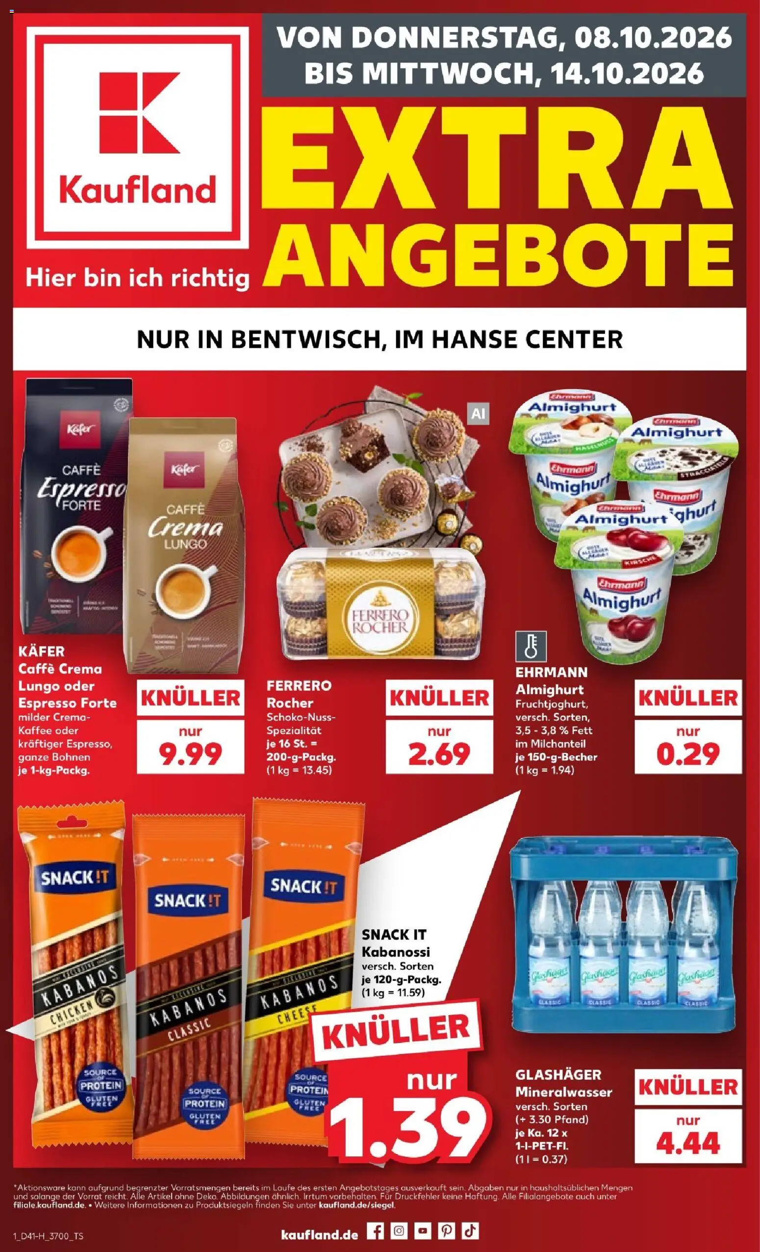 Vorschau von dem Prospekt des Geschäftes Kaufland, gültig ab dem 08.10.2026 - Kaffee, Mineralwasser, Ferrero rocher