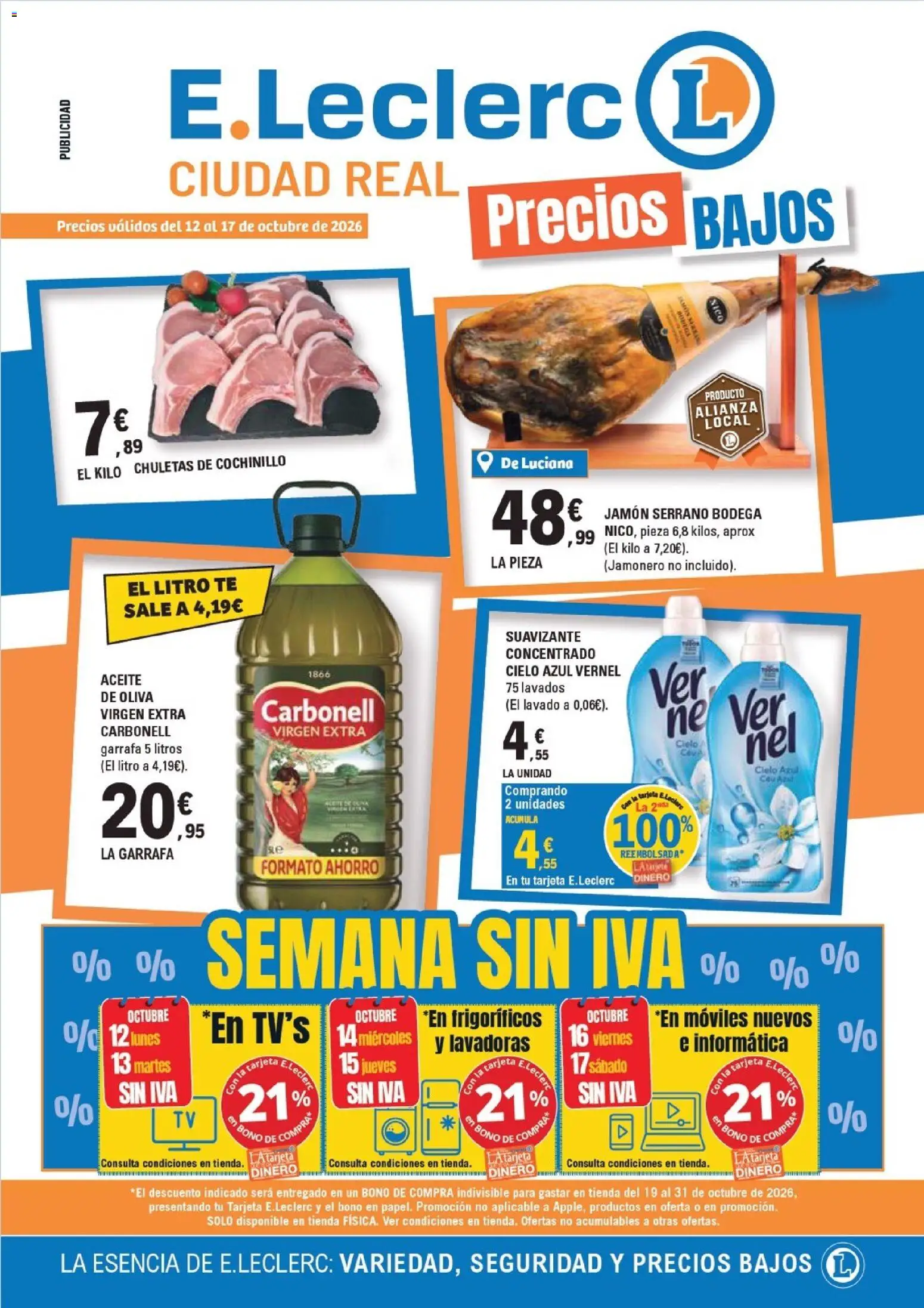 Vista previa del folleto de la tienda E.Leclerc válido desde el 12/10/2026 - Té, Jamón, Aceite, Jamón serrano, Suavizante