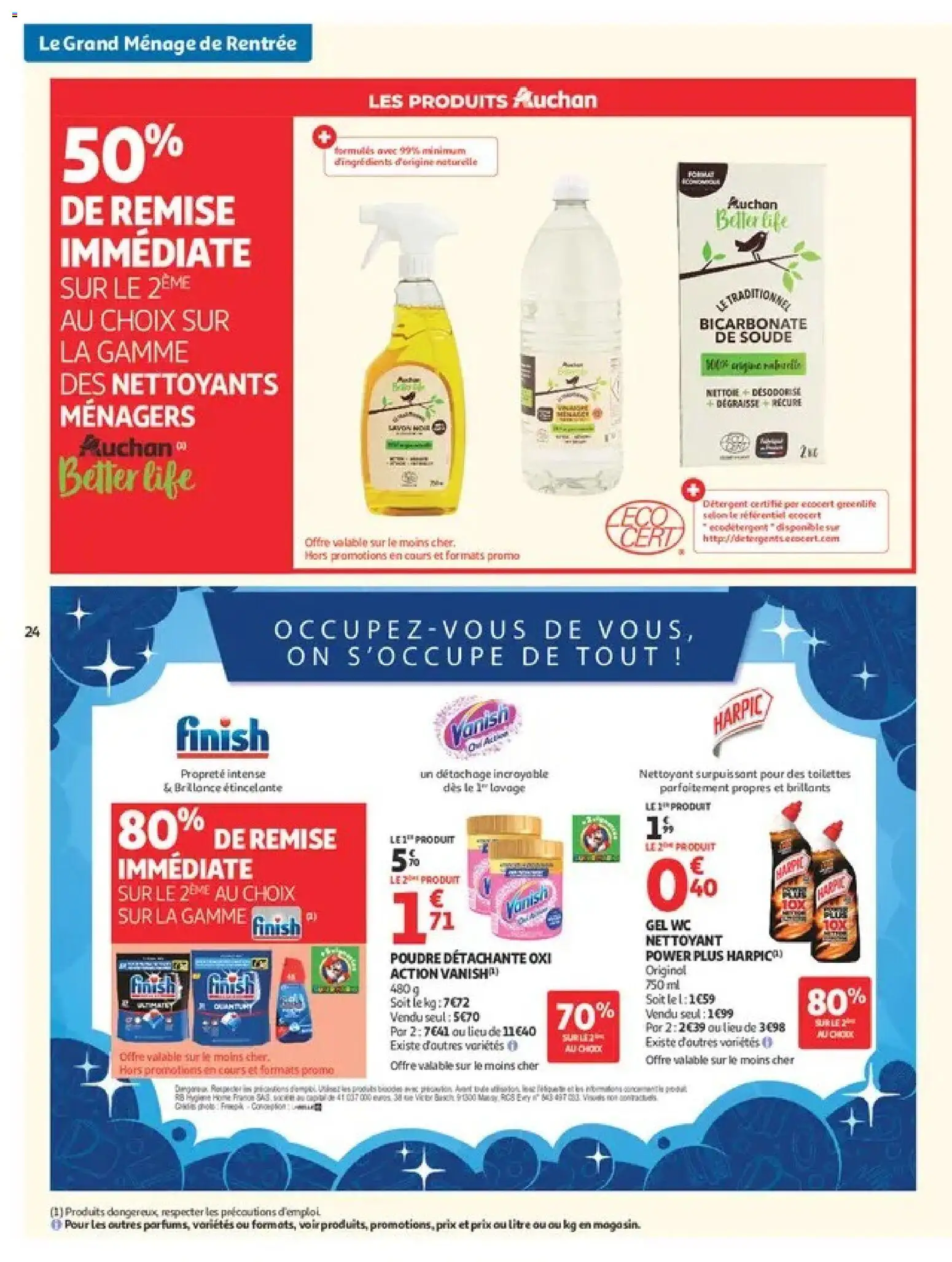 Prévisualisation de Auchan Ménage rentrée hypers du magasin Auchan formulaire valide 08/09/2026 - Soda, Savon, Vinaigre, Détergent, Vanish, Poudre, Savon noir liquide, Désodorisant