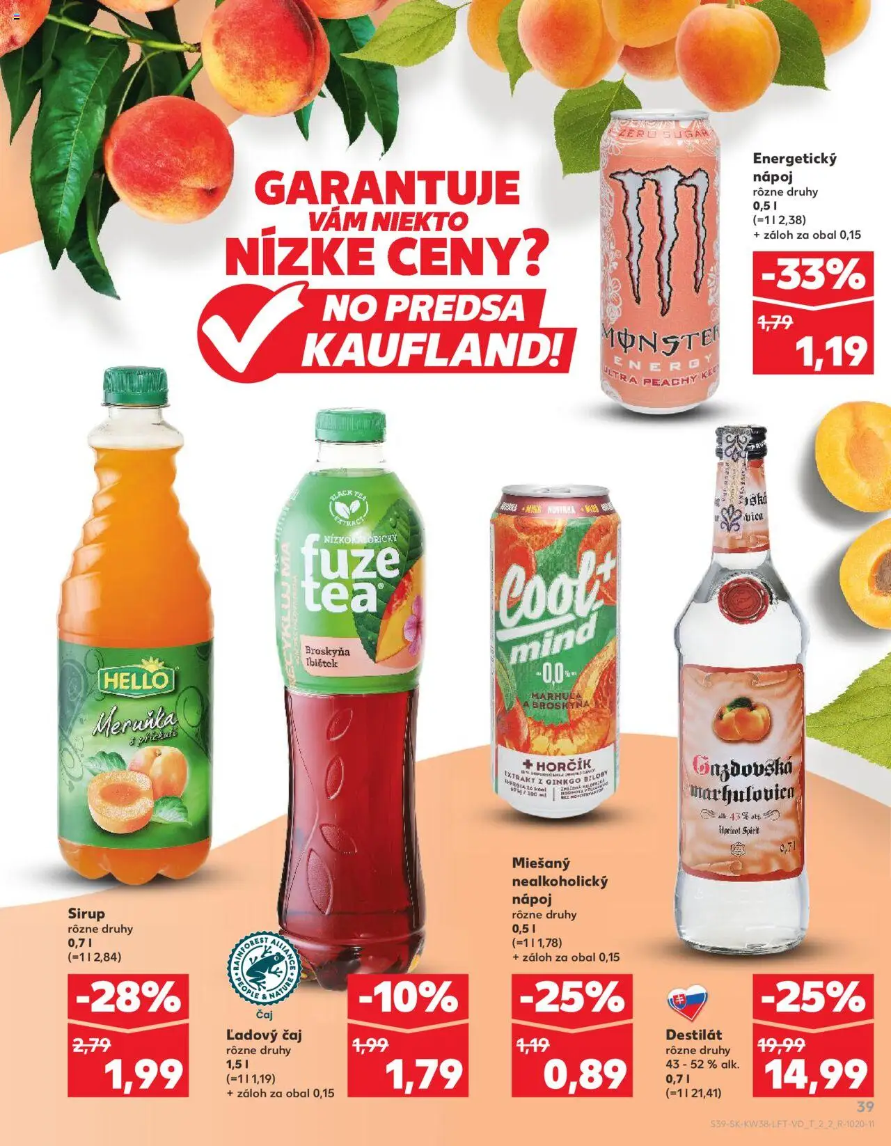 Náhľad Kaufland letáku platného od 18.09.2025 - Čaj, Sirup, Brandy, Energetický nápoj, Destilát