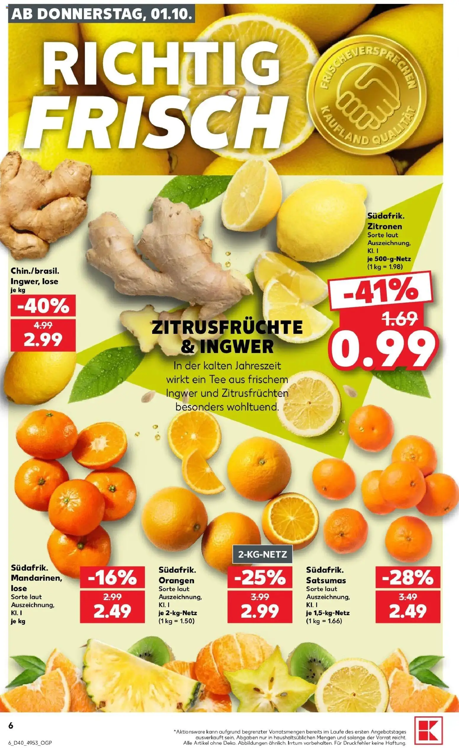 Vorschau von dem Prospekt des Geschäftes Kaufland, gültig ab dem 01.10.2026 - Tee, Zitronen, Orangen