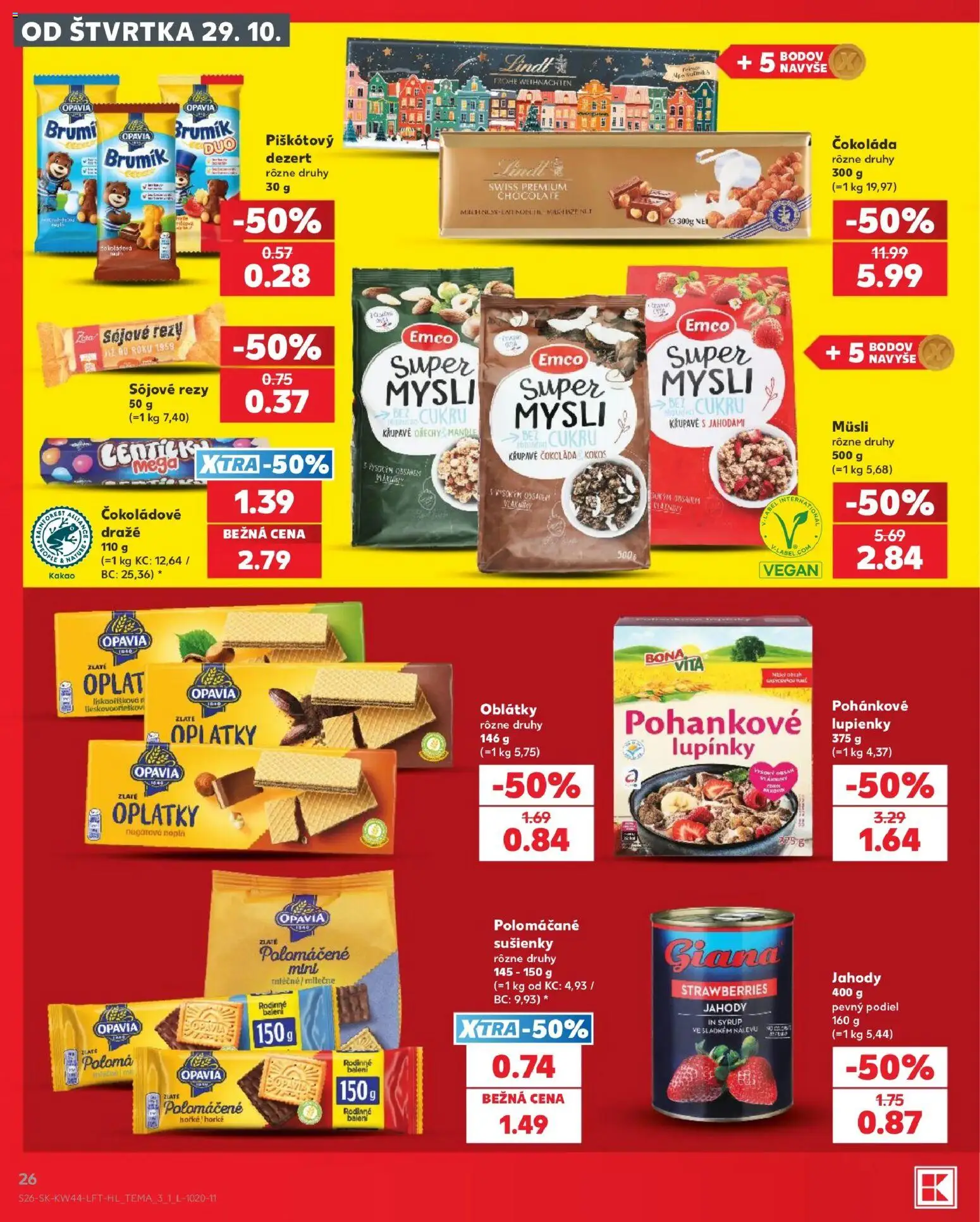 Náhľad Kaufland letáku platného od 29.10.2026 - Čokoláda, Lindt, Orechy, Kokos, Mandle, Sušienky, Oblátky, Müsli