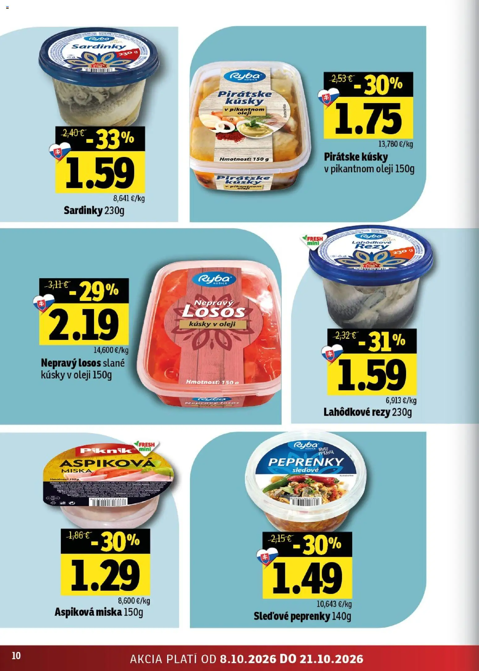 Náhľad Fresh letáku platného od 08.10.2026 - Ryba, Losos, Sardinky