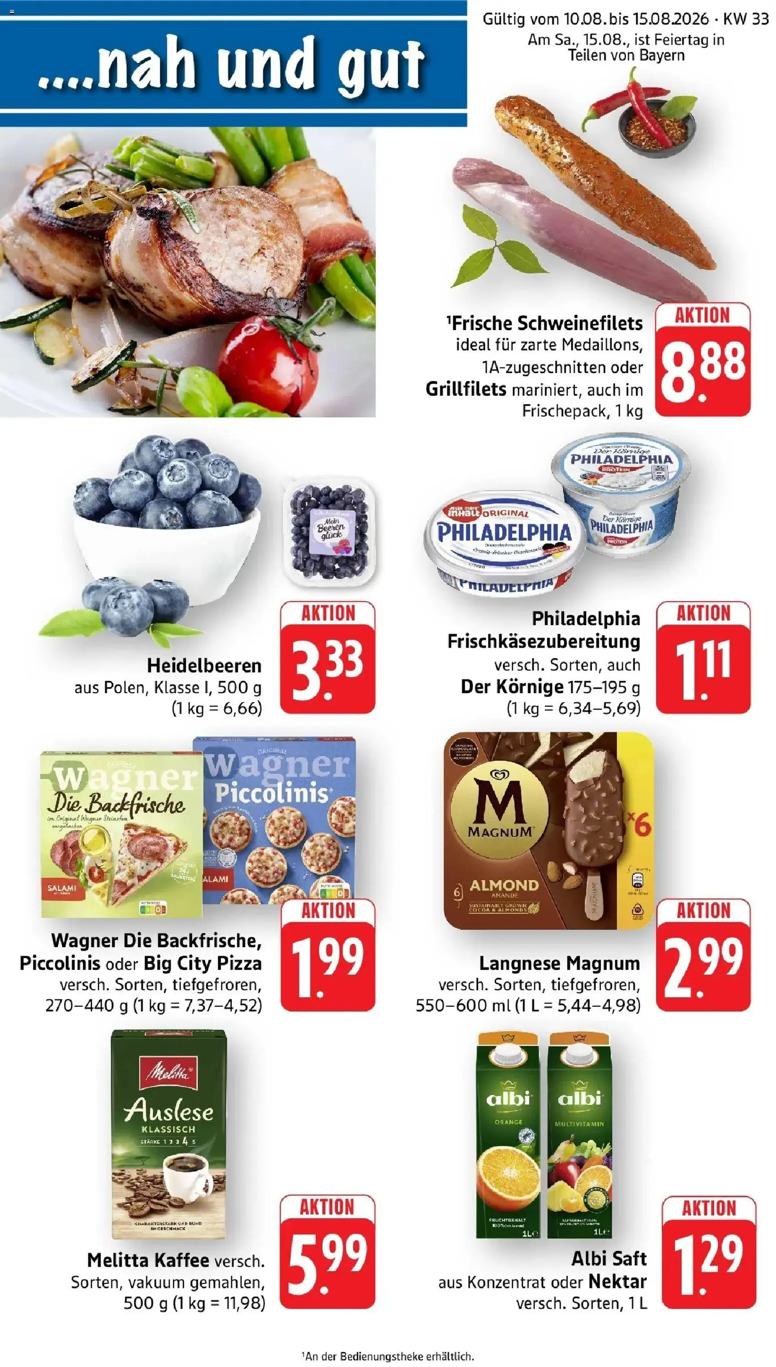 Vorschau von dem Prospekt des Geschäftes nah & gut, gültig ab dem 10.08.2026 - Pizza, Kaffee, Philadelphia, Salami, Melitta, Melitta kaffee, Langnese, Saft