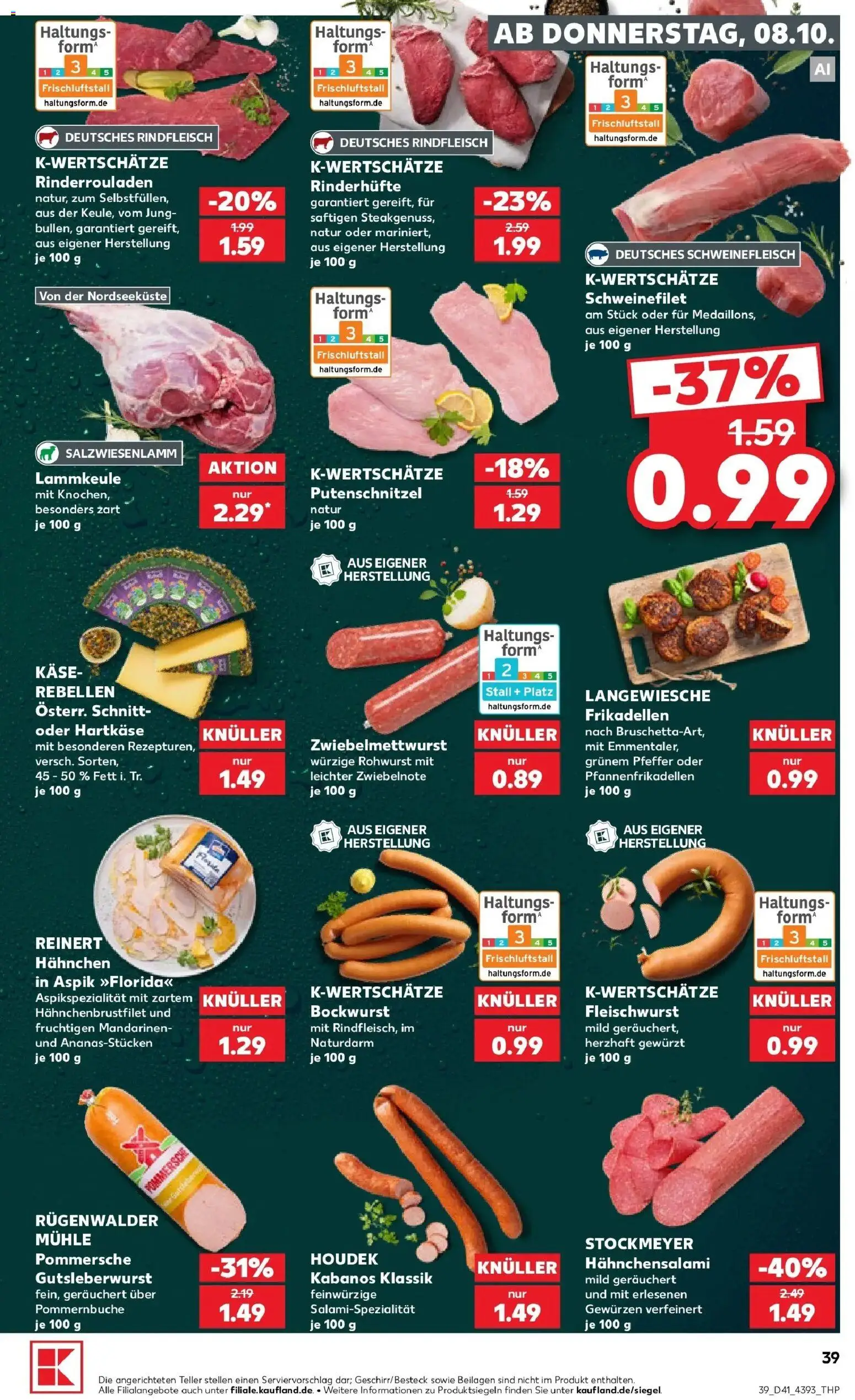Vorschau von dem Prospekt des Geschäftes Kaufland, gültig ab dem 08.10.2026 - Schweinefilet, Mühle, Bockwurst, Pfeffer, Lammkeule, Schweinefleisch, Beilagen, Hahnchen