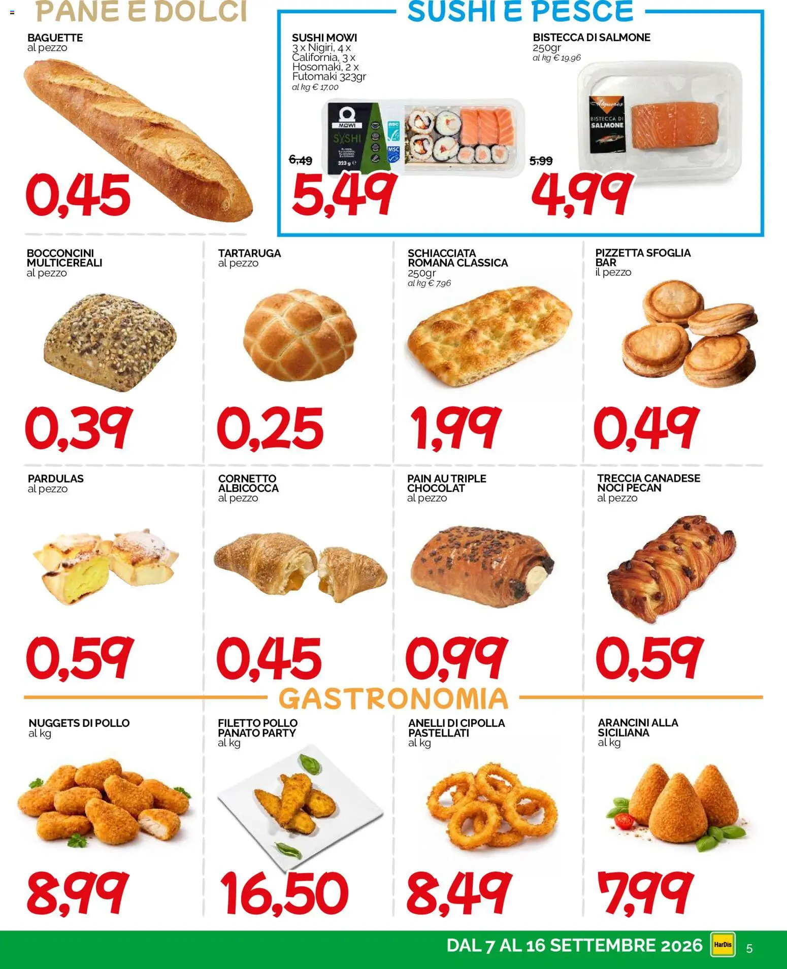 Anteprima dell'opuscolo HarDis volantino dal negozio HarDis valido da 07/09/2026 - Sushi, Pane, Noci, Dolci, Salmone, Noci pecan, Nuggets, Baguette
