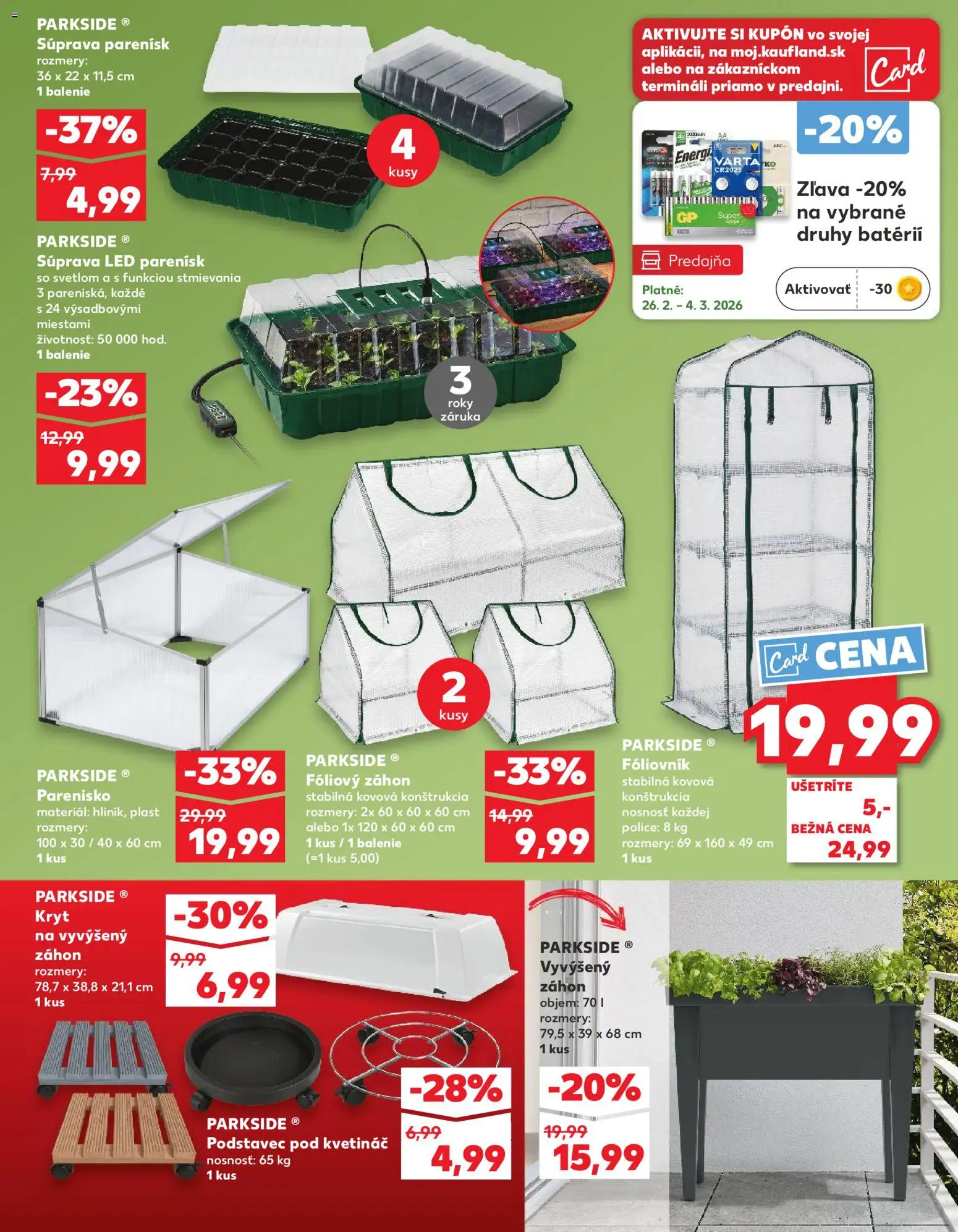 Náhľad Kaufland letáku platného od 26.02.2026 - Parkside, Police, Led, Vyvýšený záhon, Kvetináč, Fóliovník