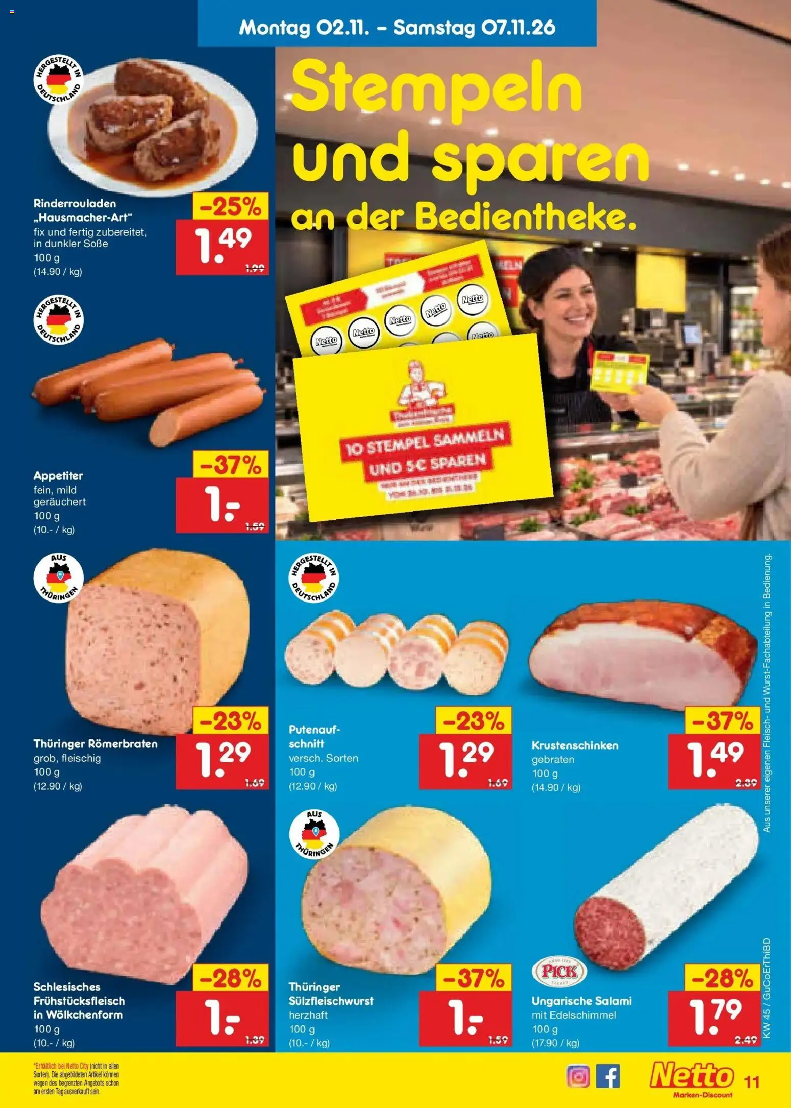Vorschau von dem Prospekt des Geschäftes Netto Marken-Discount, gültig ab dem 02.11.2026 - Rinderrouladen, Fleisch, Salami, Soße