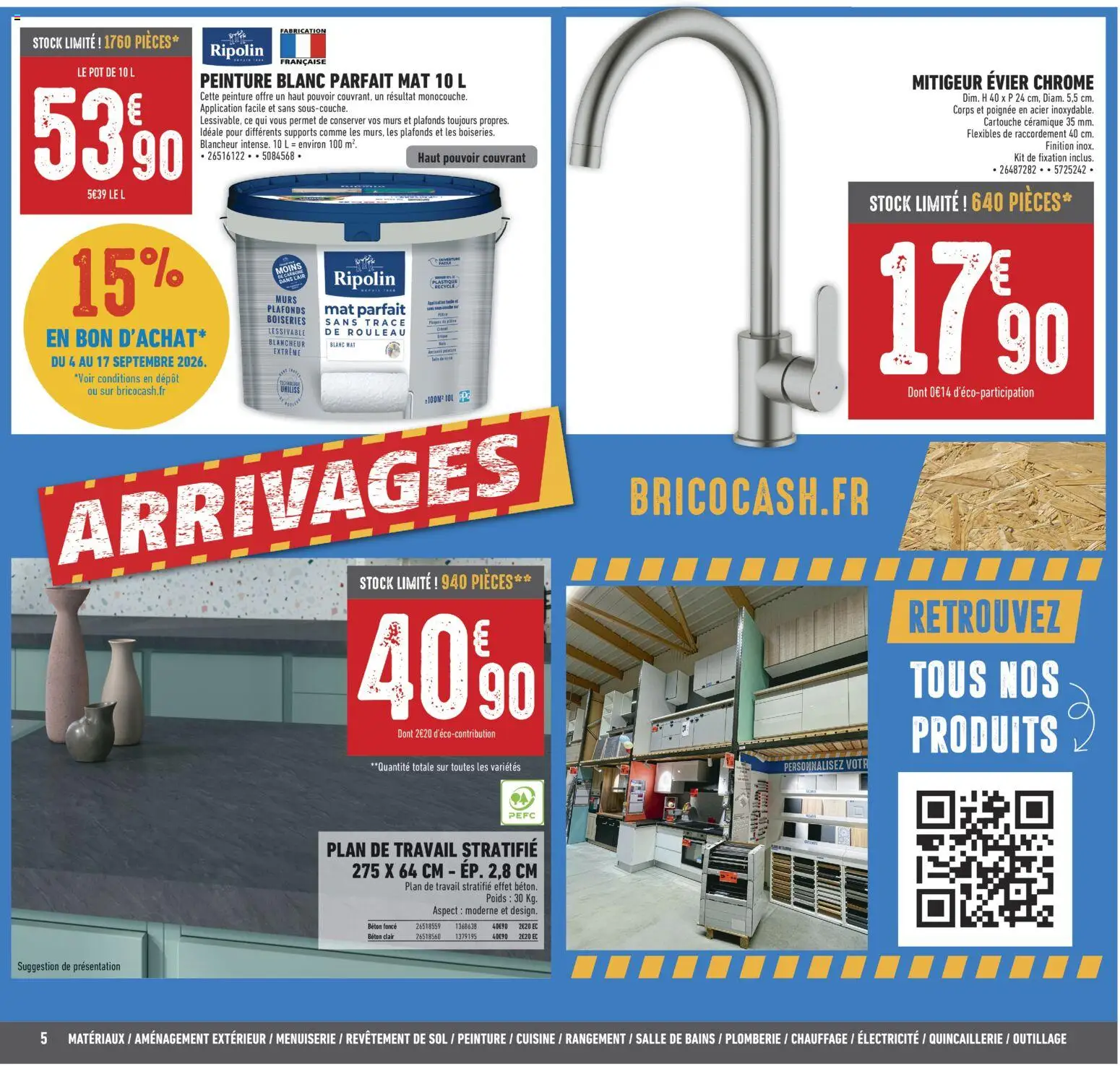 Prévisualisation de Brico Cash catalogue du magasin Brico Cash formulaire valide 04/09/2026 - Peinture, Plan de travail, Poids, Cartouche, Rouleau