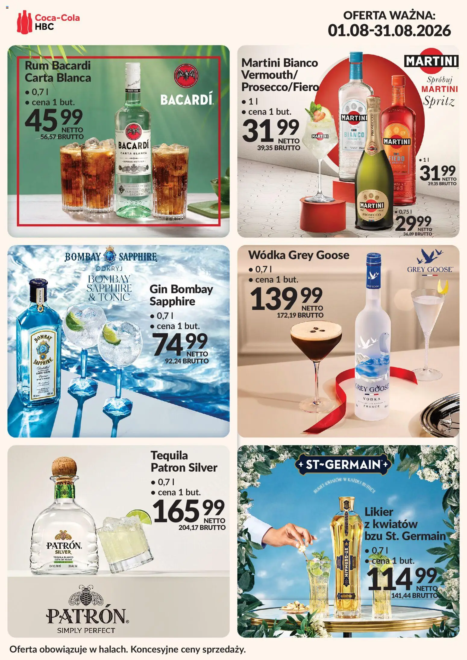 Pogląd gazetki "Makro gazetka - Coca Cola alkohole w halach" ze sklepu Makro ważnej od 01.08.2026 - Martini, Tequila, Rum, Martini Bianco, Martini prosecco, Rum Bacardi, Vermouth, London dry gin
