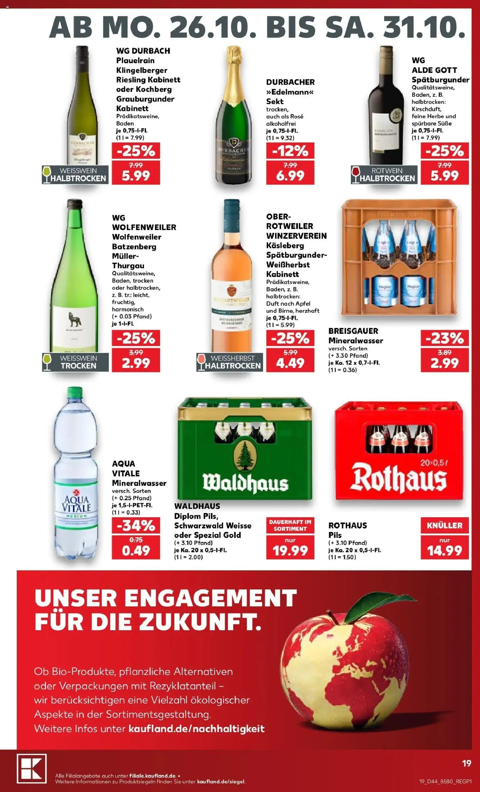 Vorschau von dem Prospekt des Geschäftes Kaufland, gültig ab dem 26.10.2026 - Äpfel, Mineralwasser, Sekt, Weißwein, Rotwein, Duft, Pils, Rotwein halbtrocken
