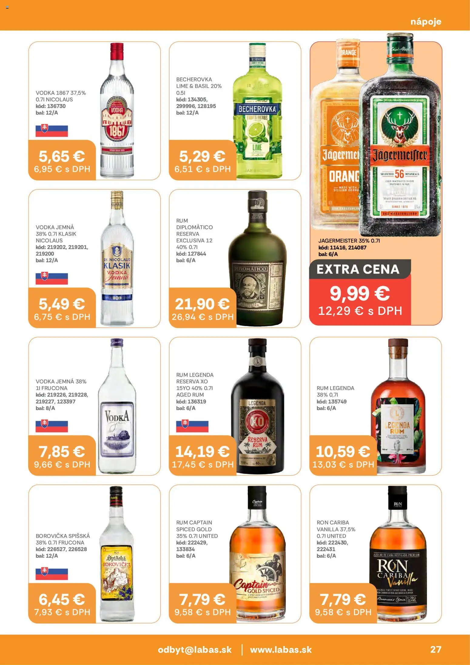Náhľad Labaš letáku platného od 23.10.2026 - Rum, Vodka, Diplomatico, Borovička, Jägermeister, Becherovka, Nápoje