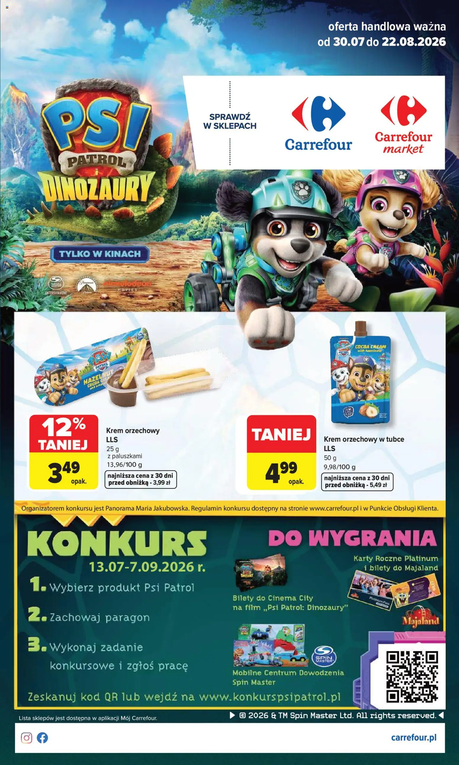Pogląd gazetki "Carrefour gazetka - Psi Patrol i dinozaury" ze sklepu Carrefour ważnej od 30.07.2026 - Krem, Krem orzechowy