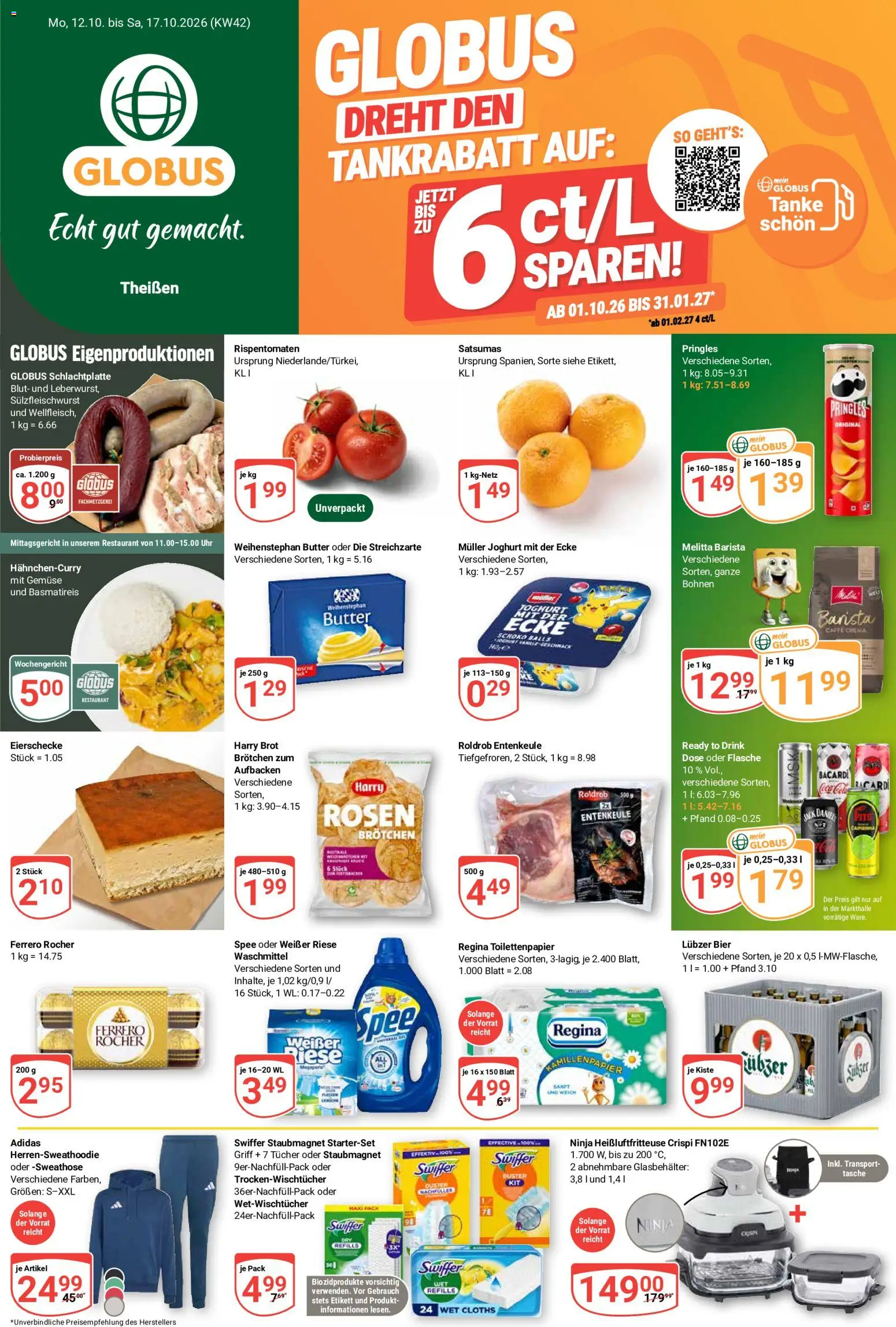 Vorschau von dem Prospekt des Geschäftes Globus, gültig ab dem 12.10.2026 - Heißluftfritteuse, Uhr, Bier, Brot, Swiffer, Basmatireis, Waschmittel, Melitta