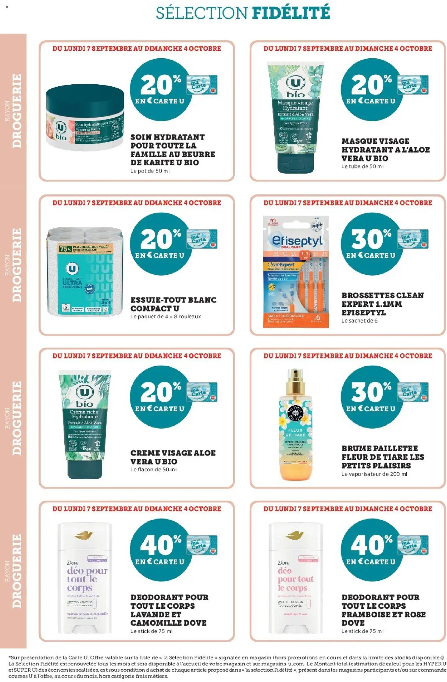 Prévisualisation de Super U - Ma sélection Carte U Septembre du magasin Super U formulaire valide 07/09/2026 - Parfum, Cake, Lavande, Crème, Masque, Beurre de karité, Déodorant, Creme visage
