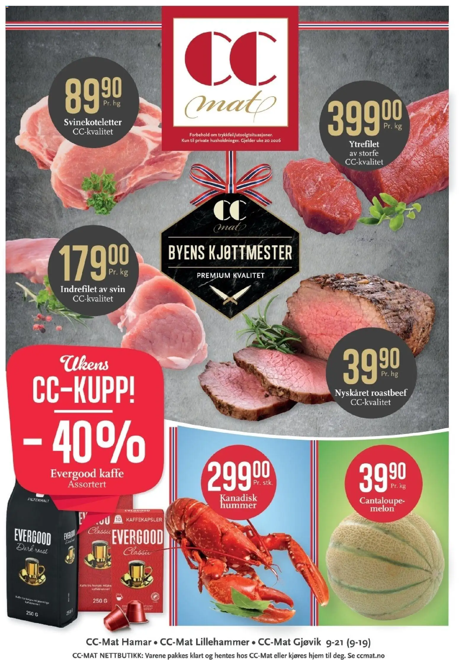 Forhåndsvis CC Mat kundeavis fra butikk CC Mat gyldig fra 11/05/2026 - Ytrefilet, Svin, Melon, Indrefilet, Kaffekapsler, Hummer, Cantaloupe, Svinekoteletter