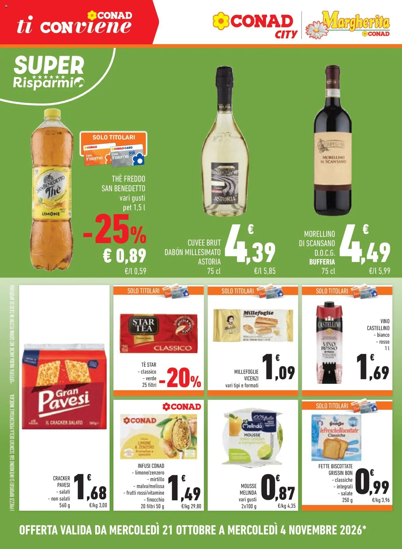 Anteprima dell'opuscolo Conad volantino Margherita Lombardia dal negozio Conad valido da 21/10/2026 - The, Vino, Limone, Crackers, Cracker, Fette biscottate, Tè