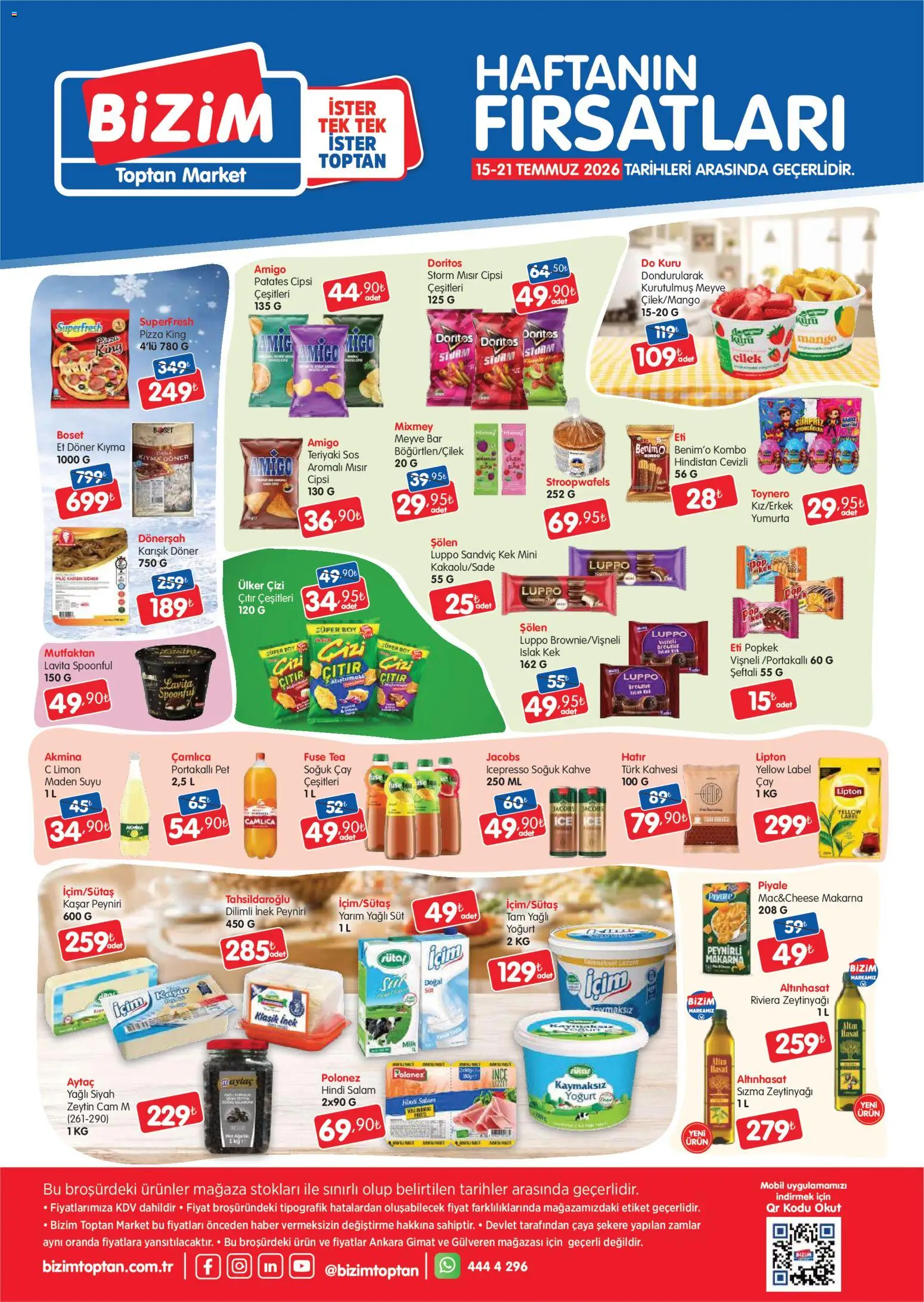 Bizim Toptan Bizim Toptan Katalog 15.07.2026 - Broşürünün önizlemesi - Döner, Kahve, Makarna, Zeytin, Fuse tea, Yoğurt, Şeftali, Sos