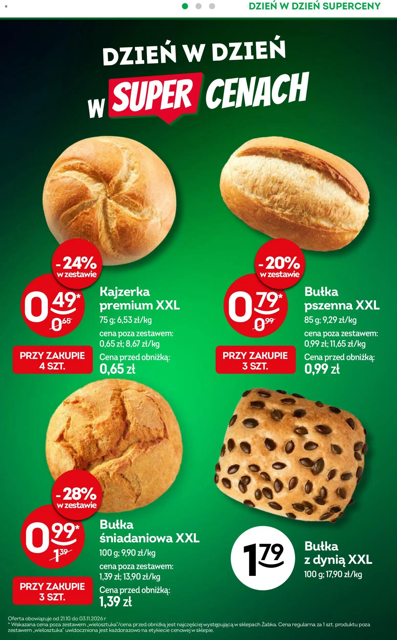 Pogląd gazetki "Żabka gazetka - Codzienne produkty" ze sklepu Żabka ważnej od 21.10.2026 - Dynia, Bułka, Kajzerka, Bułka śniadaniowa, Bułka z dynią