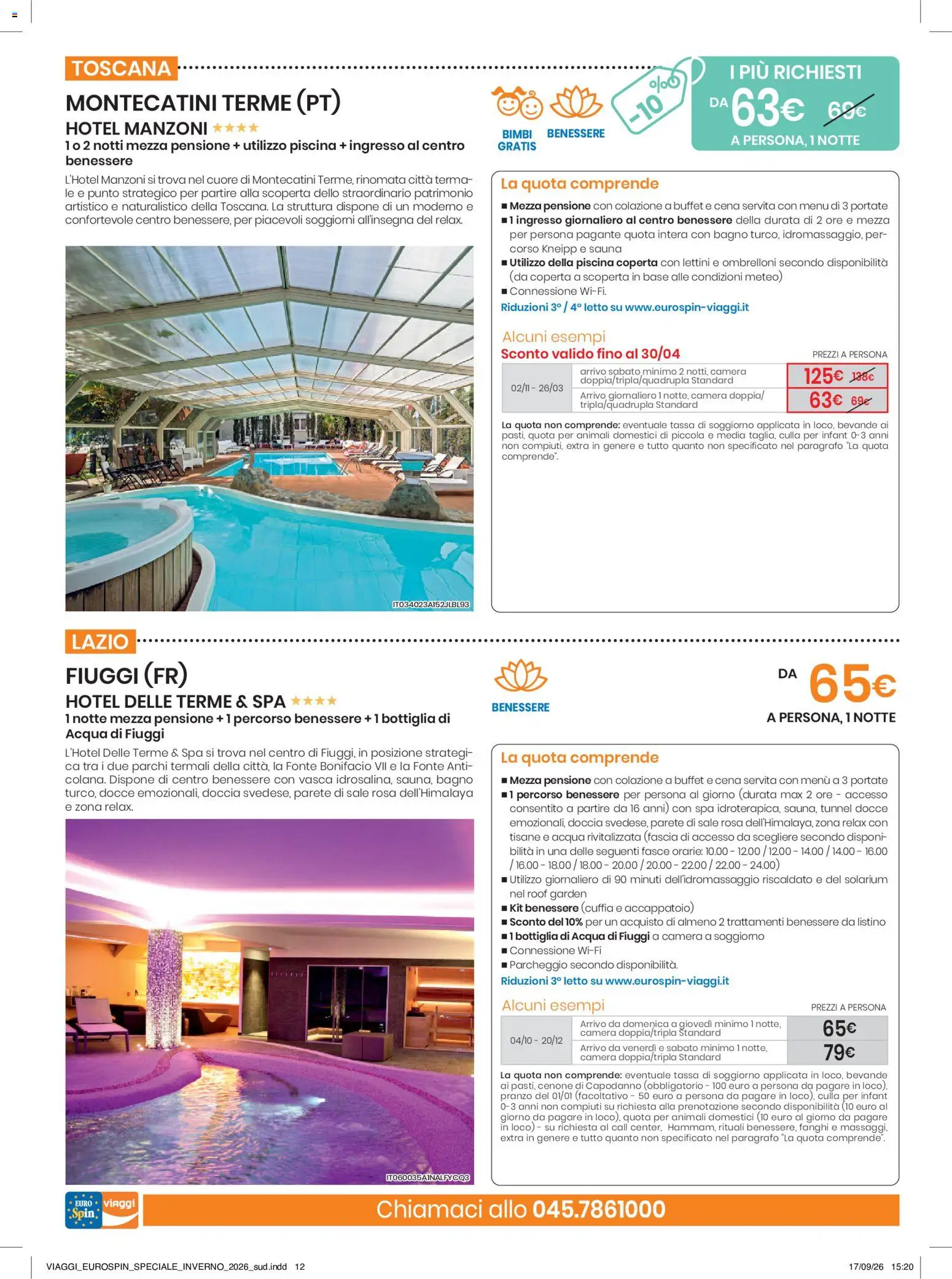 Anteprima dell'opuscolo Eurospin volantino Viaggi Sud dal negozio Eurospin valido da 17/09/2026 - Piscina, Acqua, Bagno, Sale, Doccia, Accappatoio, Coperta, Bevande