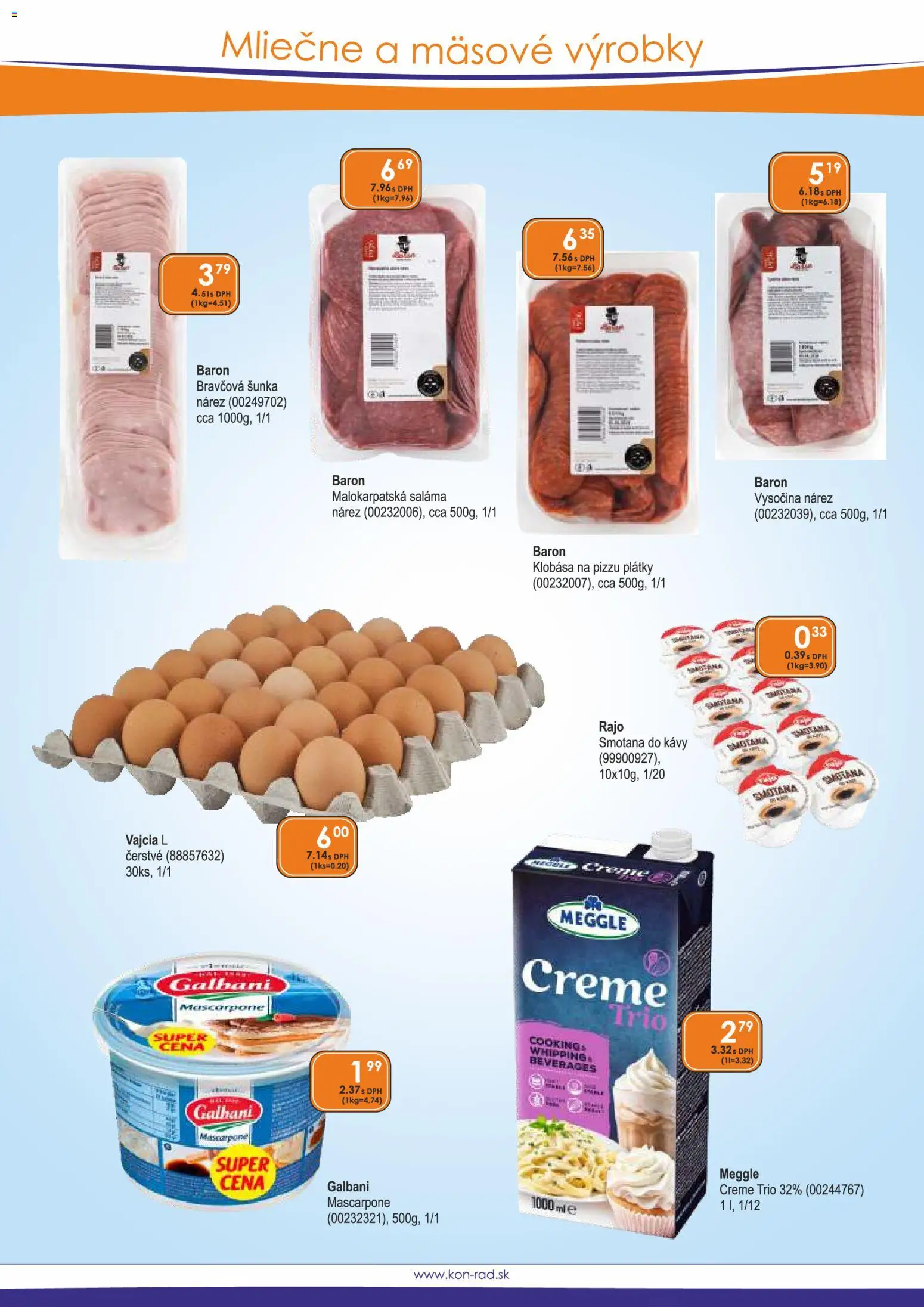Náhľad KON - RAD letáku platného od 01.11.2026 - Mascarpone, Vajcia, Klobása, Šunka, Smotana, Saláma