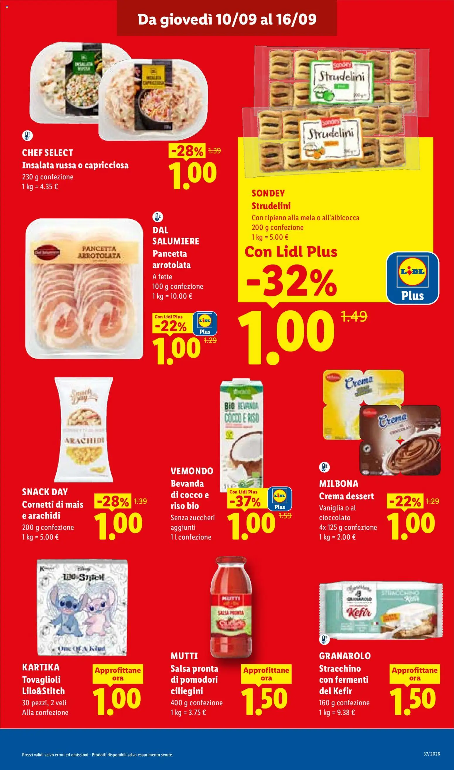 Anteprima dell'opuscolo Lidl volantino dal negozio Lidl valido da 10/09/2026 - Insalata, Insalata russa, Riso, Dessert, Stracchino, Arachidi, Pomodori, Vaniglia