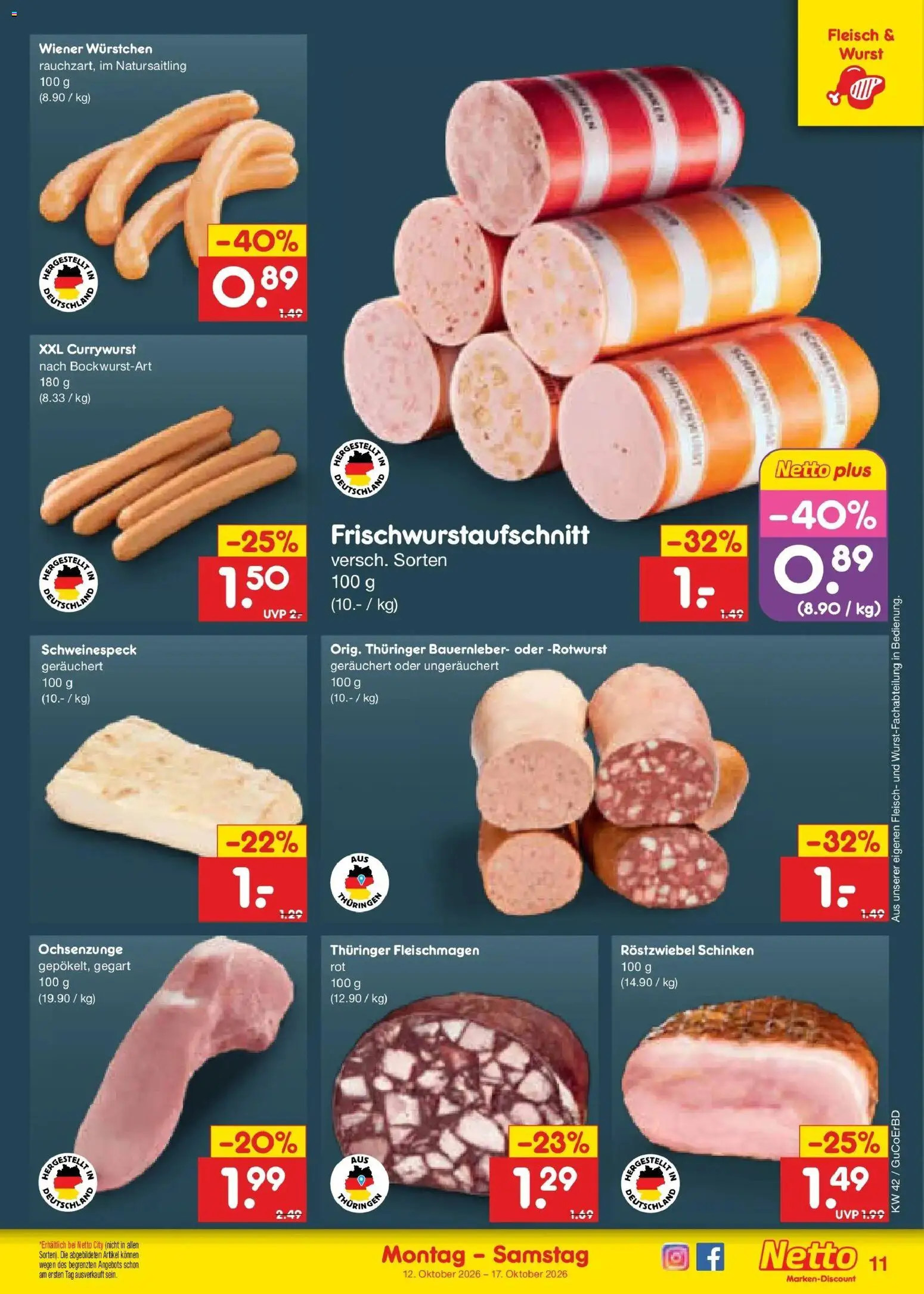Vorschau von dem Prospekt des Geschäftes Netto Marken-Discount, gültig ab dem 12.10.2026 - Wurst, Fleisch, Schinken, Wiener wurstchen