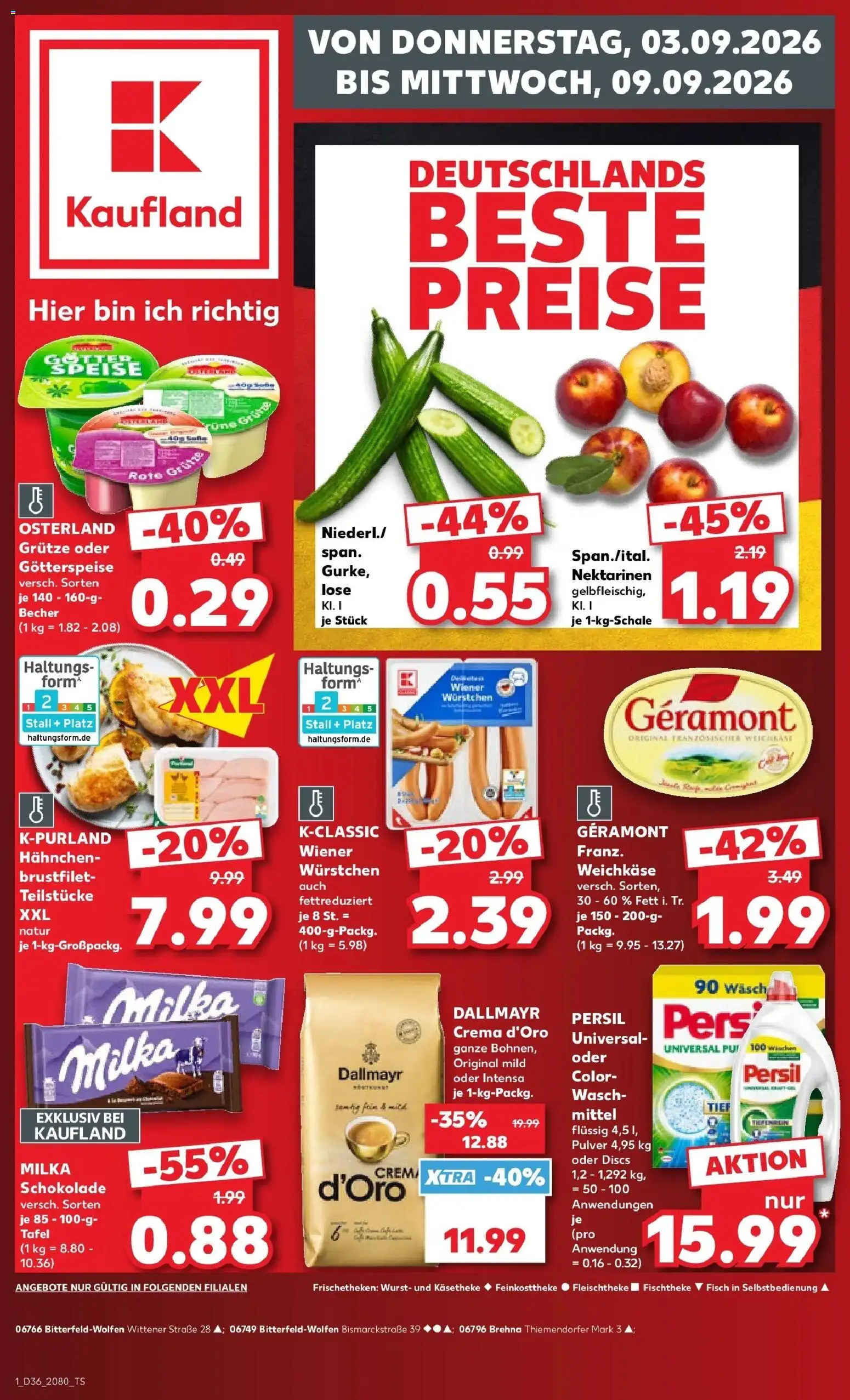 Vorschau von dem Prospekt des Geschäftes Kaufland, gültig ab dem 03.09.2026 - Schokolade, Fisch, Wurst, Milka, Dallmayr, Persil, Geramont, Hahnchen