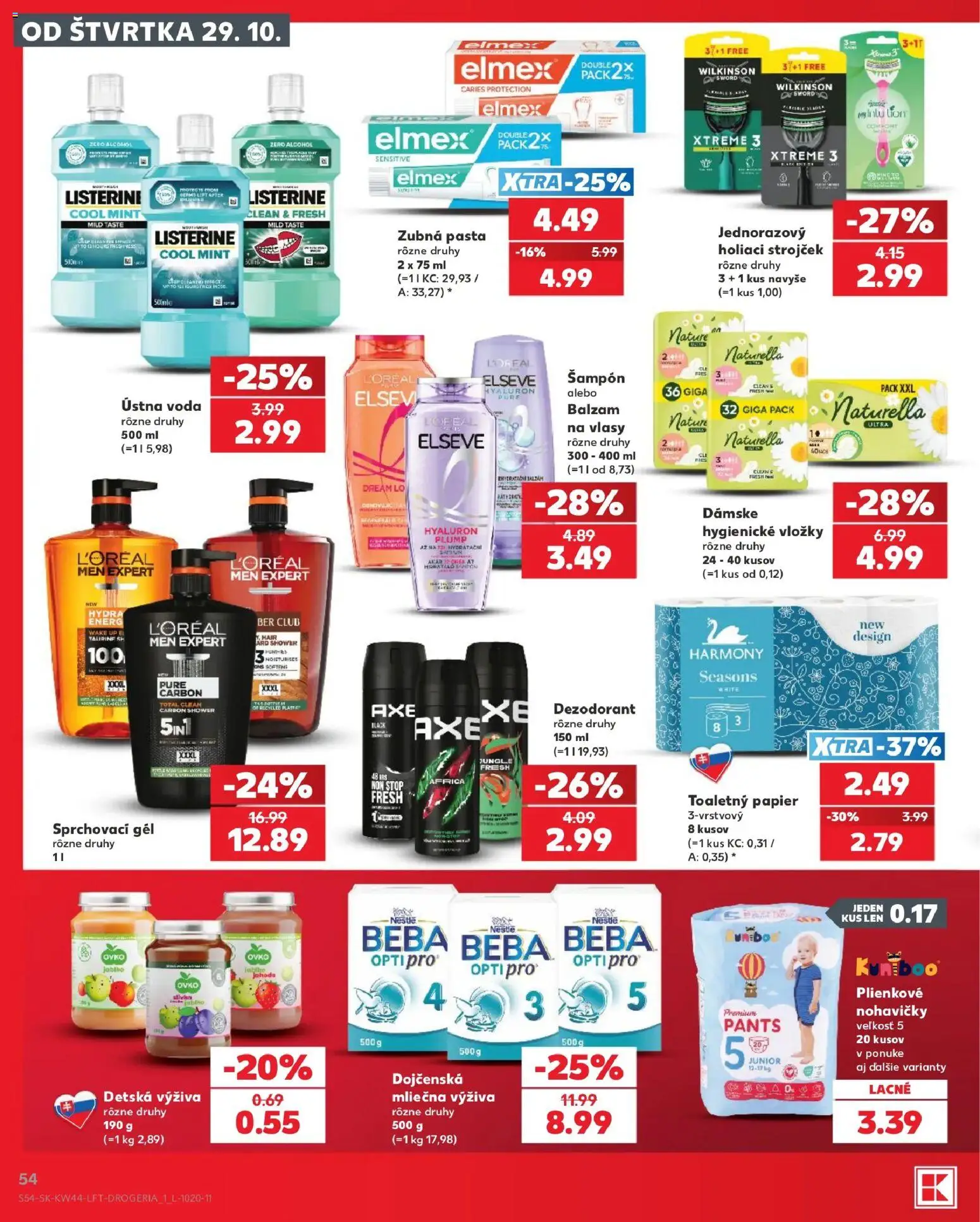 Náhľad Kaufland letáku platného od 29.10.2026 - Holiaci strojček, Dezodorant, Beba, Listerine, Šampón, Zubná pasta, Strojček, Ústna voda